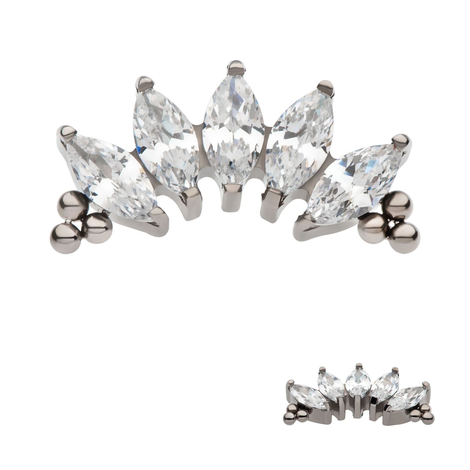 Titanium Internally Threaded Tri Beads Prong Set Marquise CZ 5-Cluster Top titd808 -Rebel Bod-RebelBod