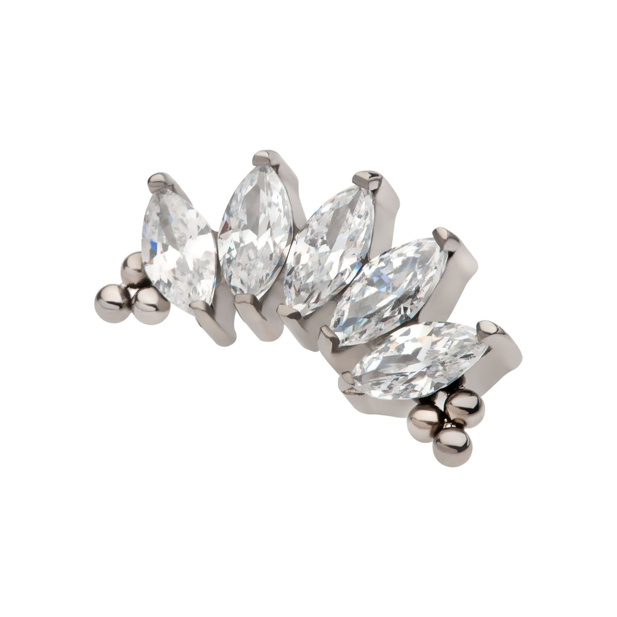 Titanium Internally Threaded Tri Beads Prong Set Marquise CZ 5-Cluster Top titd808 -Rebel Bod-RebelBod