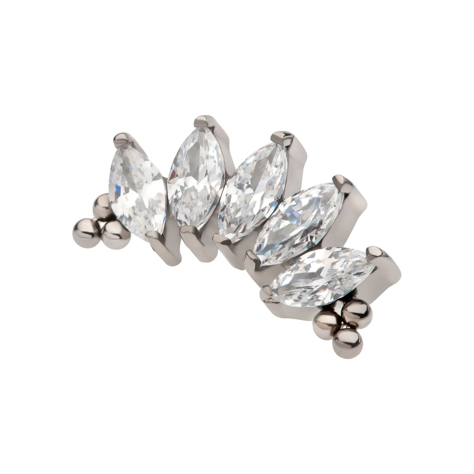 Titanium Internally Threaded Tri Beads Prong Set Marquise CZ 5-Cluster Top titd808 -Rebel Bod-RebelBod