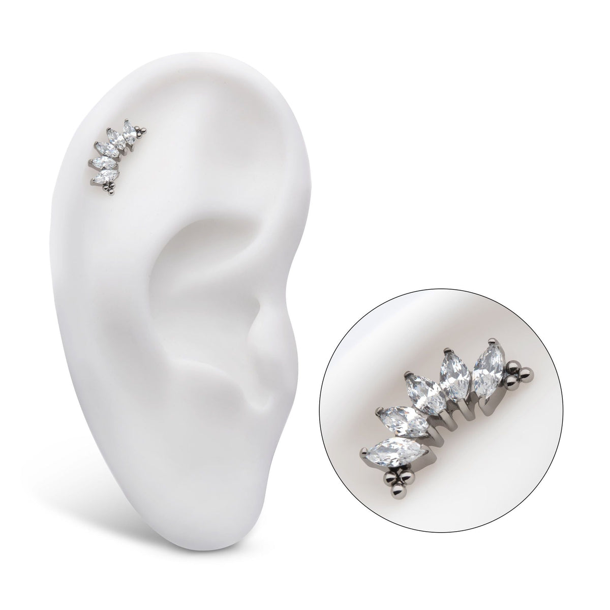 Titanium Internally Threaded Tri Beads Prong Set Marquise CZ 5-Cluster Top titd808 -Rebel Bod-RebelBod