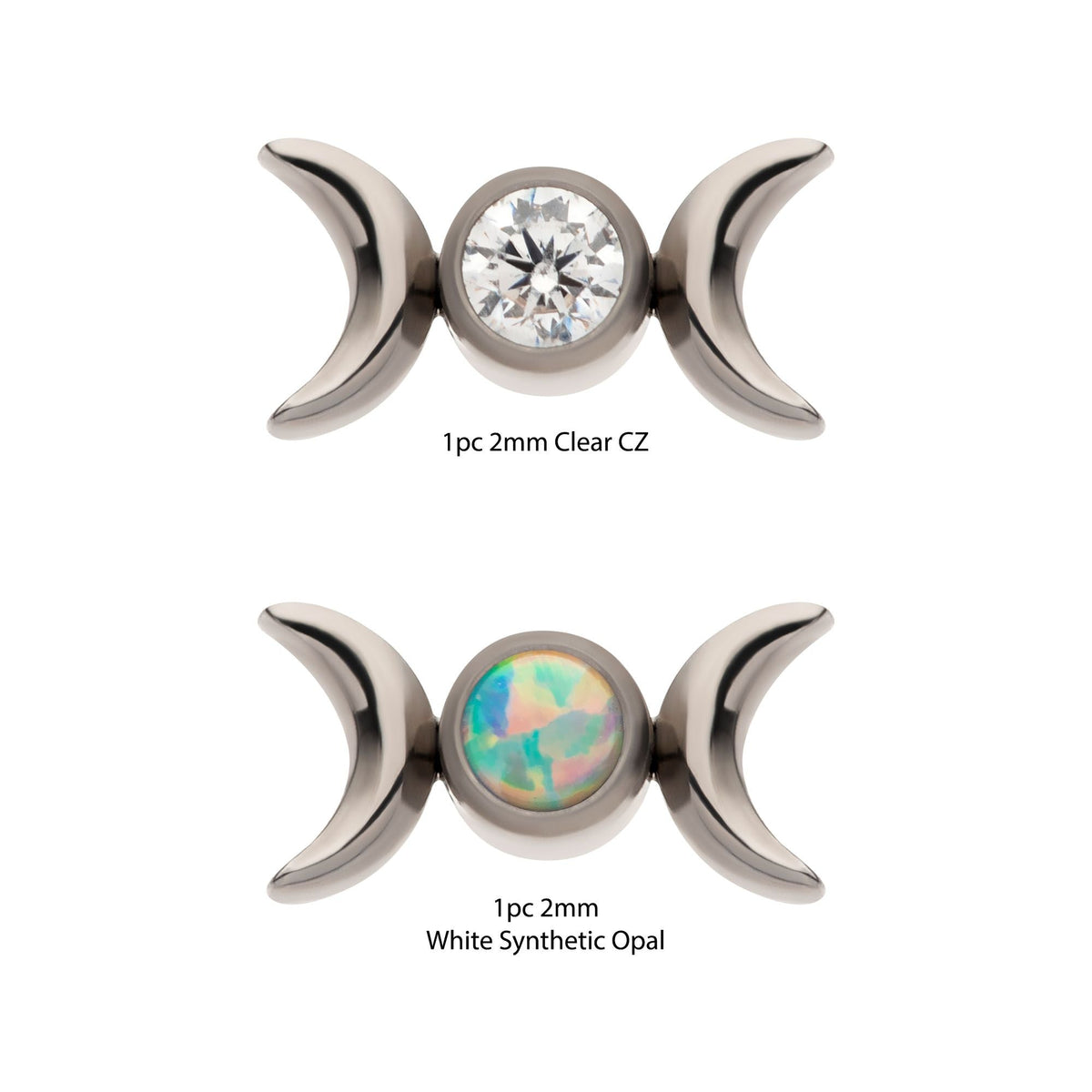 Titanium Internally Threaded Triple Moon Phase CZ/Opal Top titd56c -Rebel Bod-RebelBod