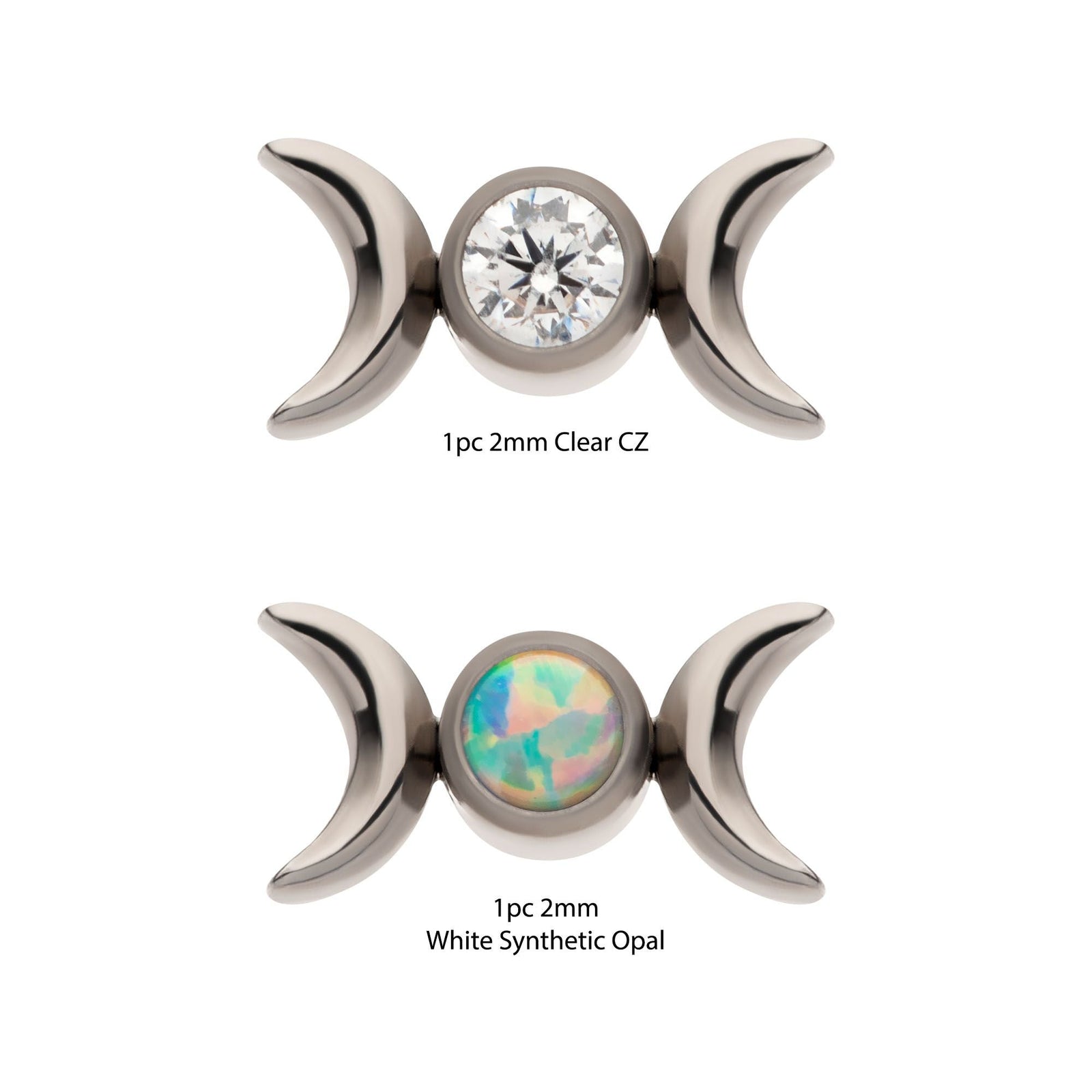 Titanium Internally Threaded Triple Moon Phase CZ/Opal Top titd56c -Rebel Bod-RebelBod