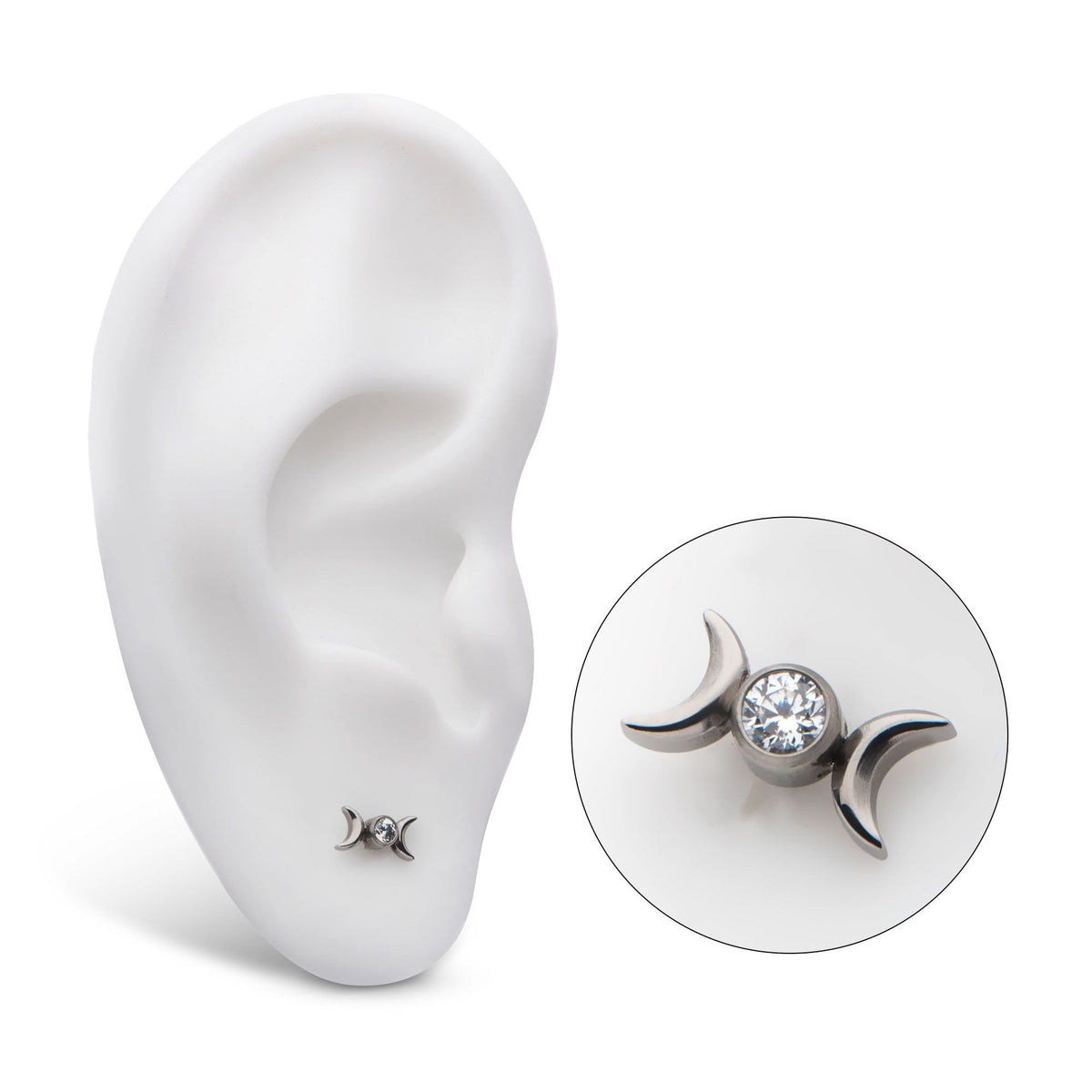 Titanium Internally Threaded Triple Moon Phase CZ/Opal Top titd56c -Rebel Bod-RebelBod