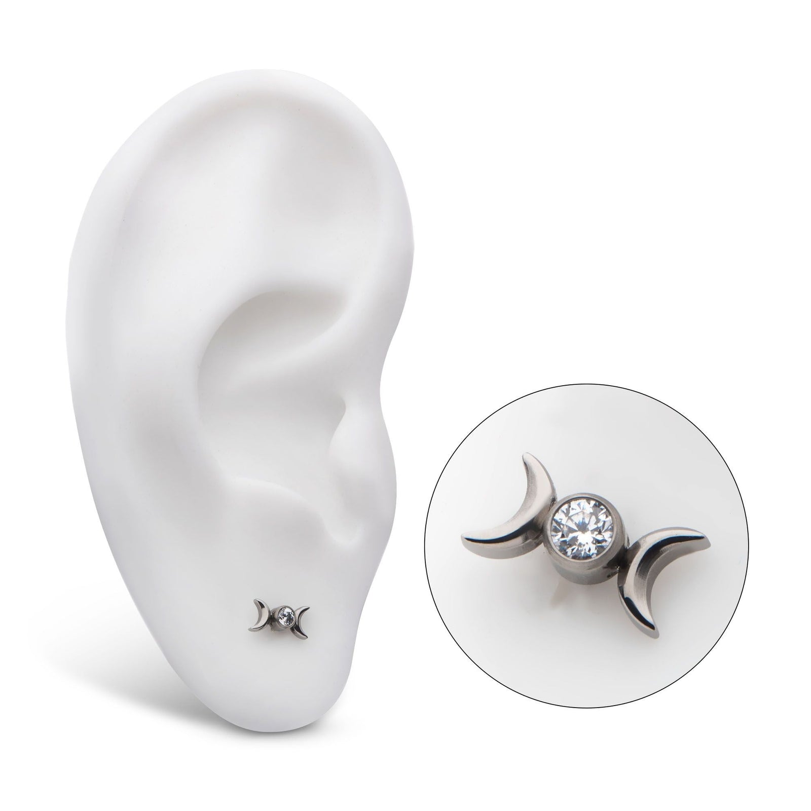 Titanium Internally Threaded Triple Moon Phase CZ/Opal Top titd56c -Rebel Bod-RebelBod