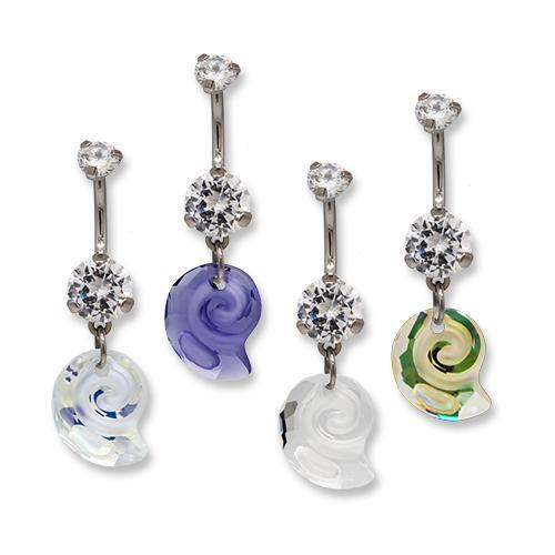 Titanium Swarovski Dangle Belly Ring Sea Snail Pendent Internally Threaded