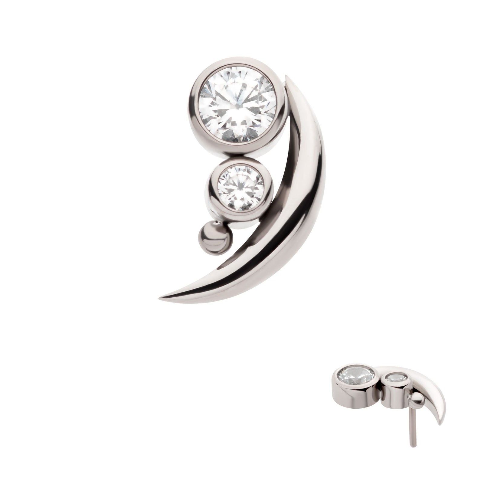 Titanium Threadless Bezel Set CZ Bead Crescent Moon Top titls817c -Rebel Bod-RebelBod