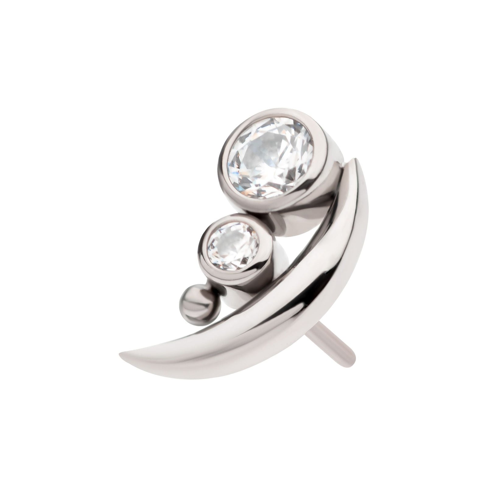 Titanium Threadless Bezel Set CZ Bead Crescent Moon Top titls817c -Rebel Bod-RebelBod