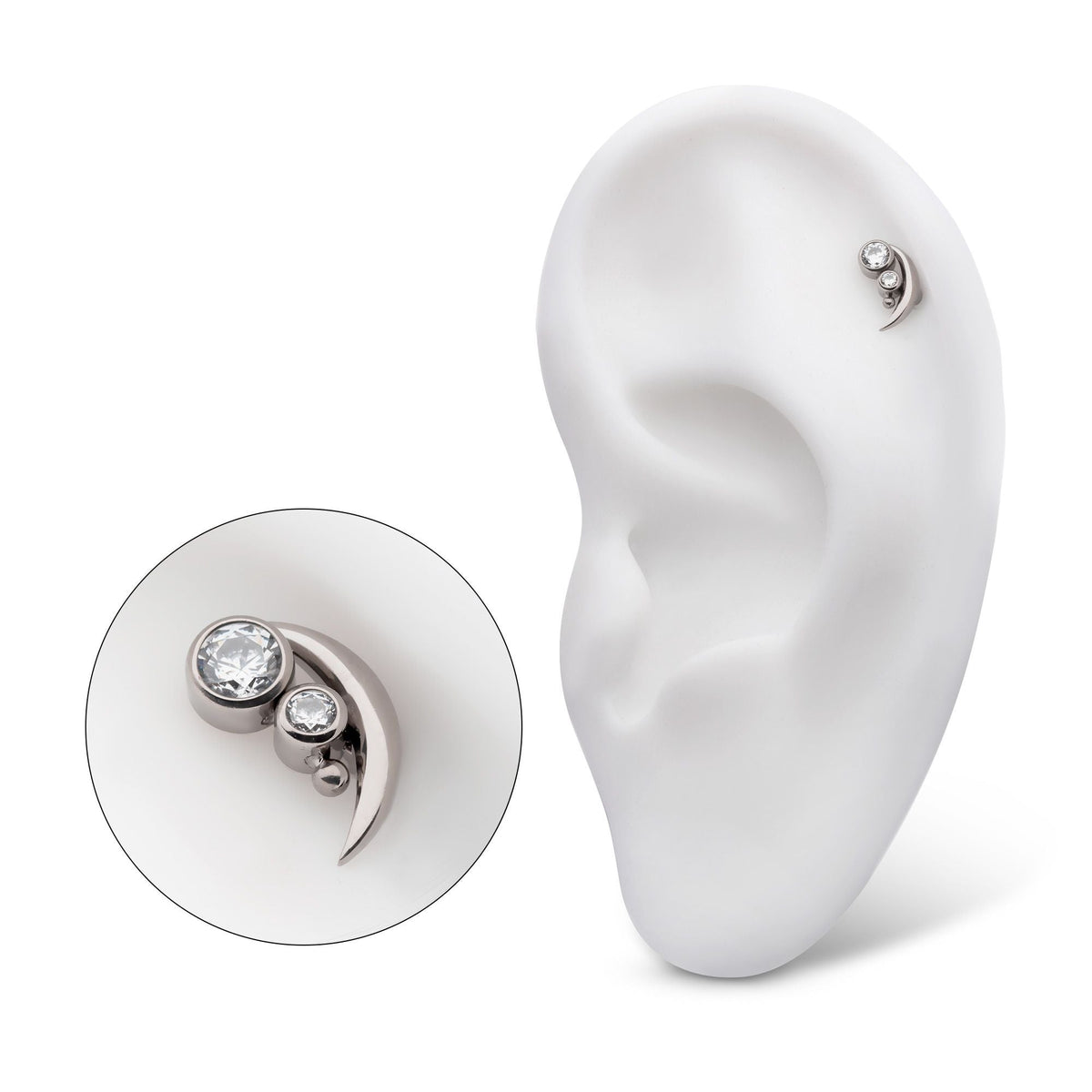 Titanium Threadless Bezel Set CZ Bead Crescent Moon Top titls817c -Rebel Bod-RebelBod