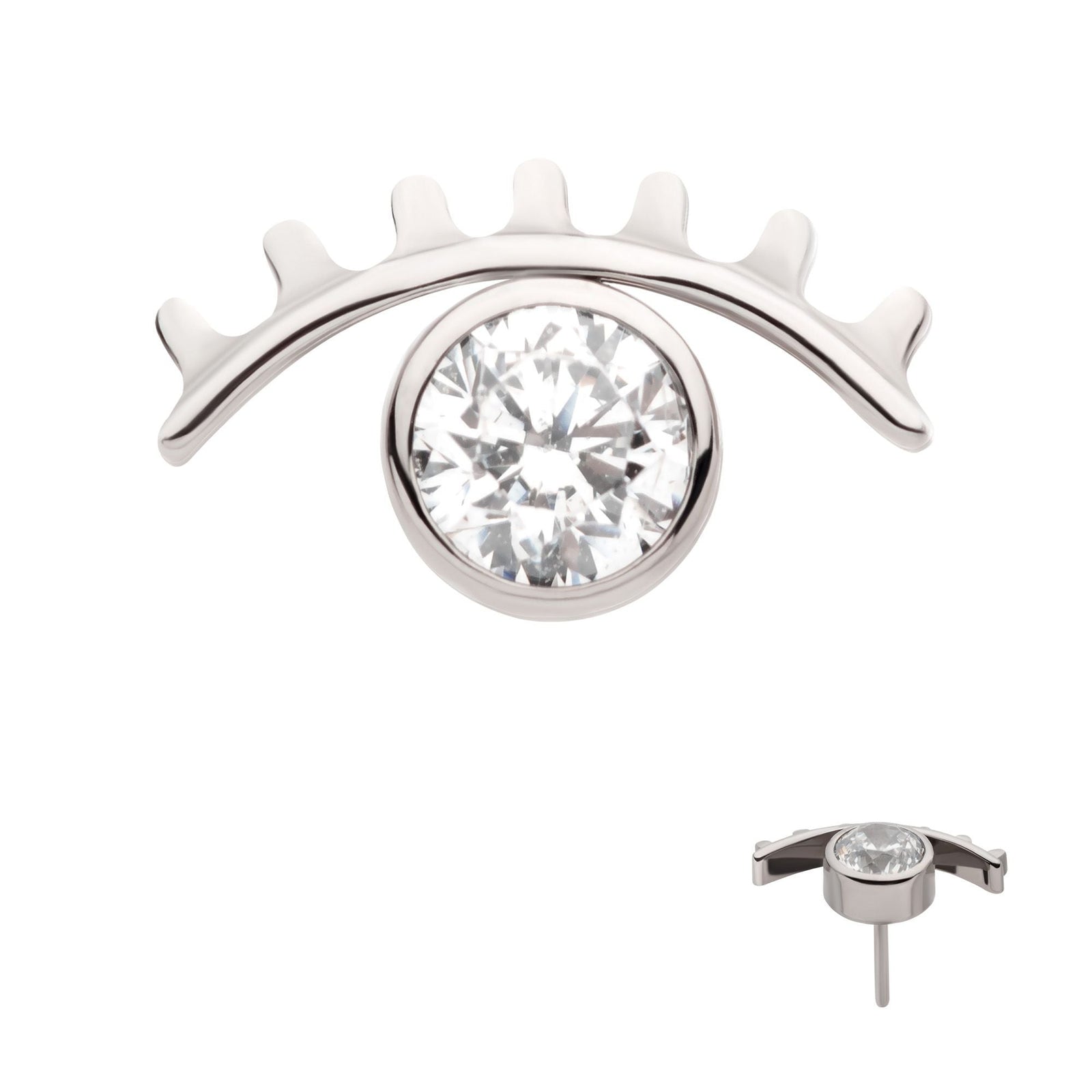 Titanium Threadless Bezel Set CZ Cut Out Evil Eye Top titls814c -Rebel Bod-RebelBod