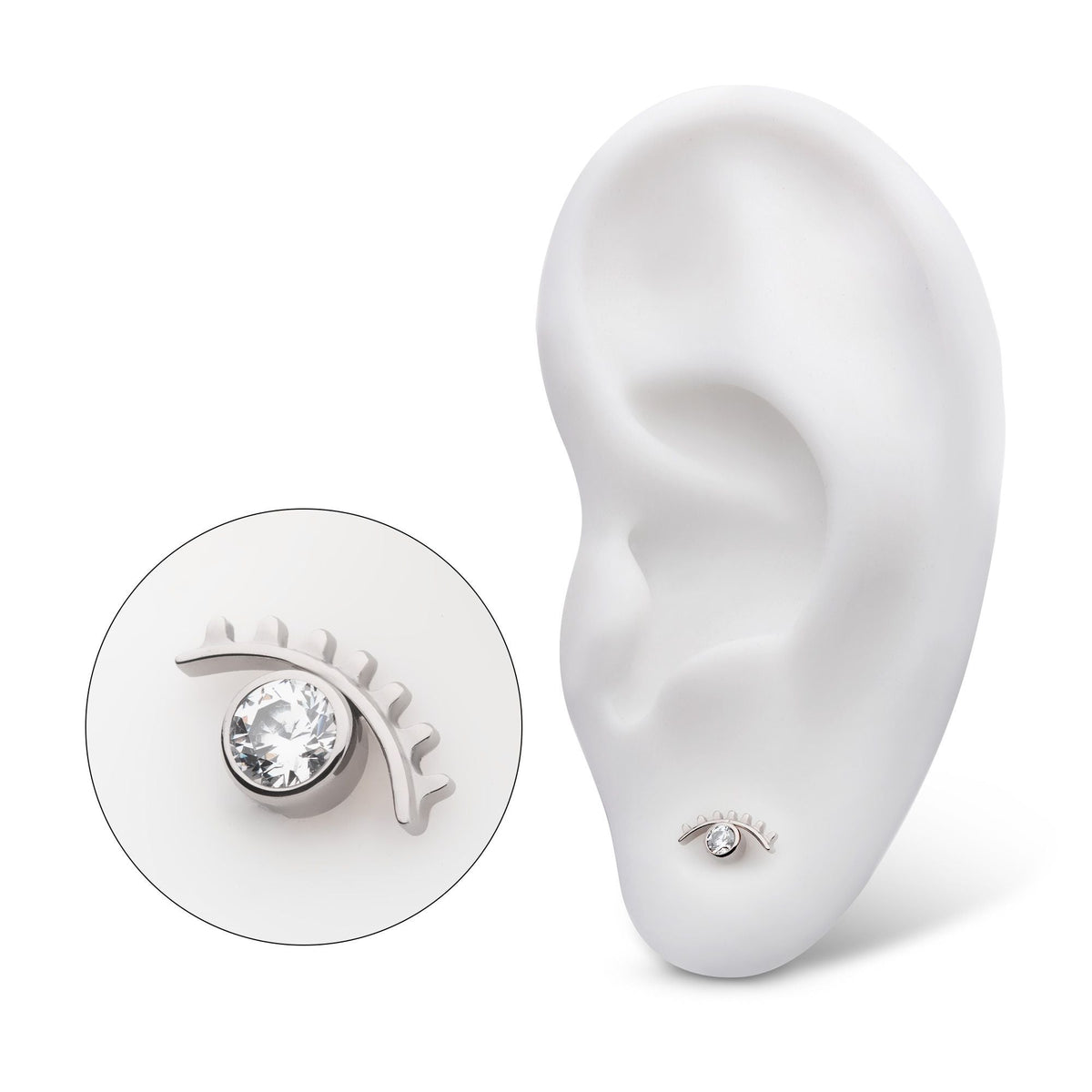 Titanium Threadless Bezel Set CZ Cut Out Evil Eye Top titls814c -Rebel Bod-RebelBod