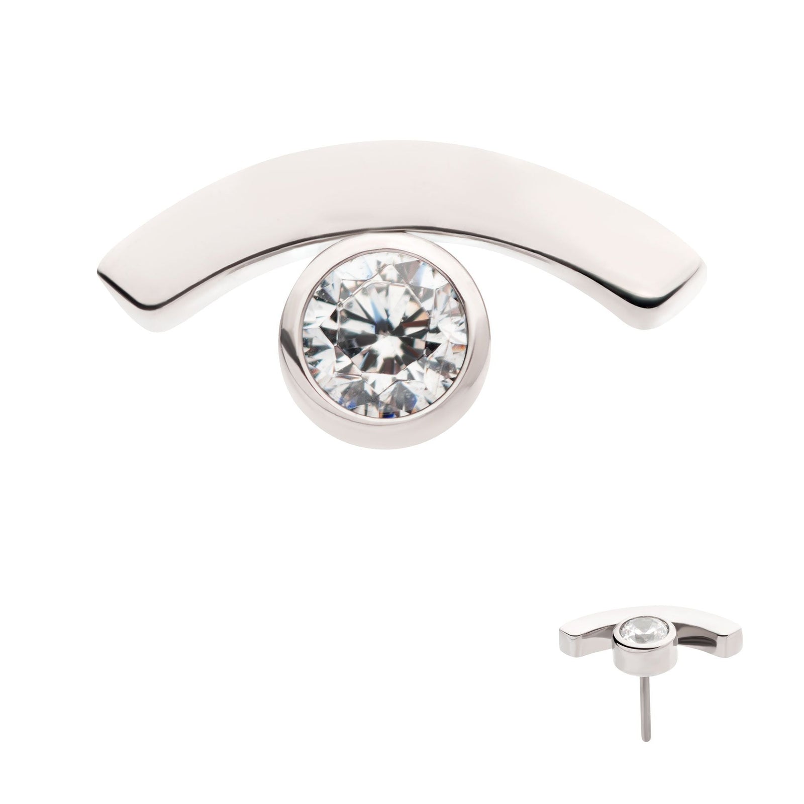 Titanium Threadless Bezel Set CZ in a Curve Line Top titls811c -Rebel Bod-RebelBod
