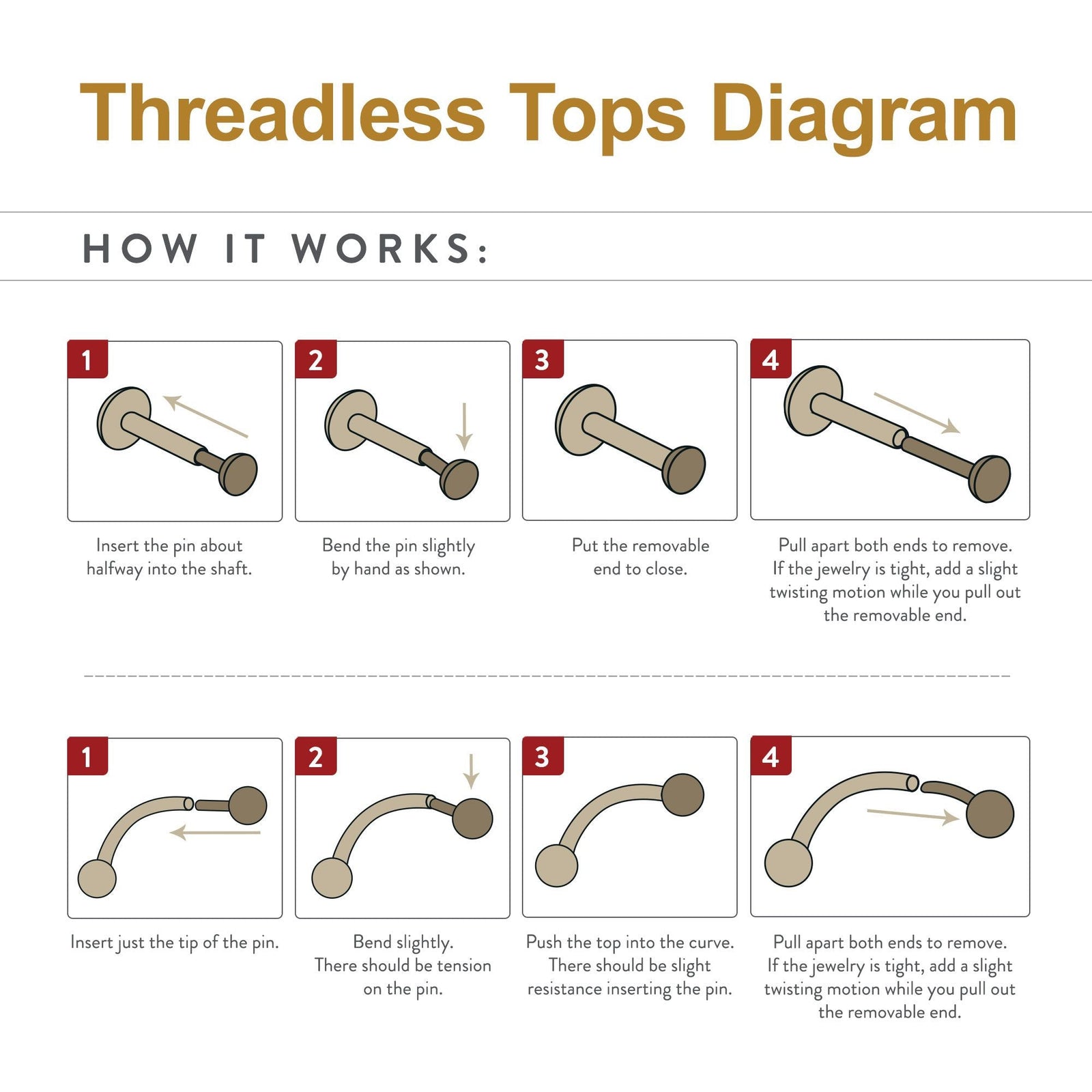 Titanium Threadless Bezel Set CZ in a Curve Line Top titls811c -Rebel Bod-RebelBod