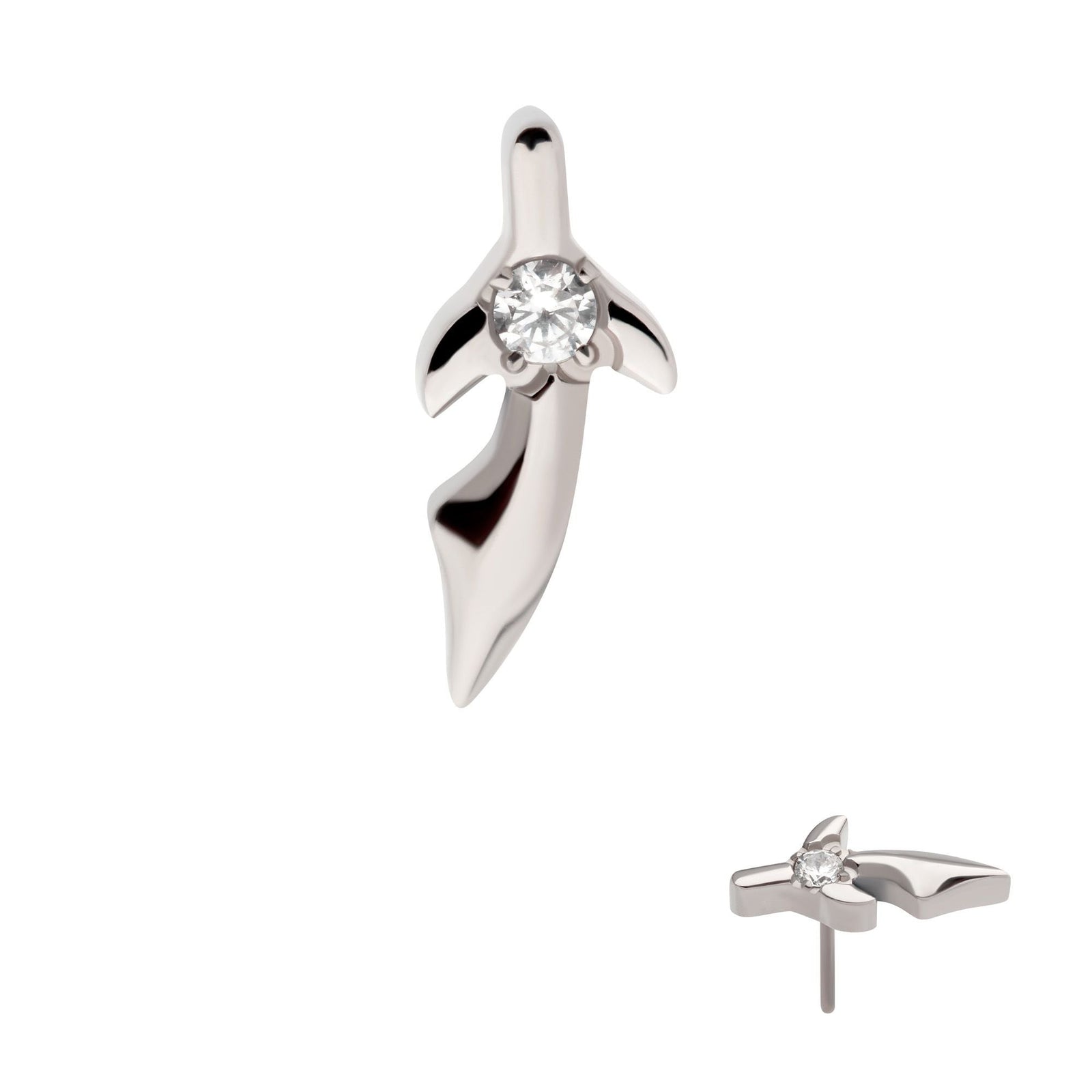 Titanium Threadless Center Prong Set CZ Dagger Top titls825c -Rebel Bod-RebelBod