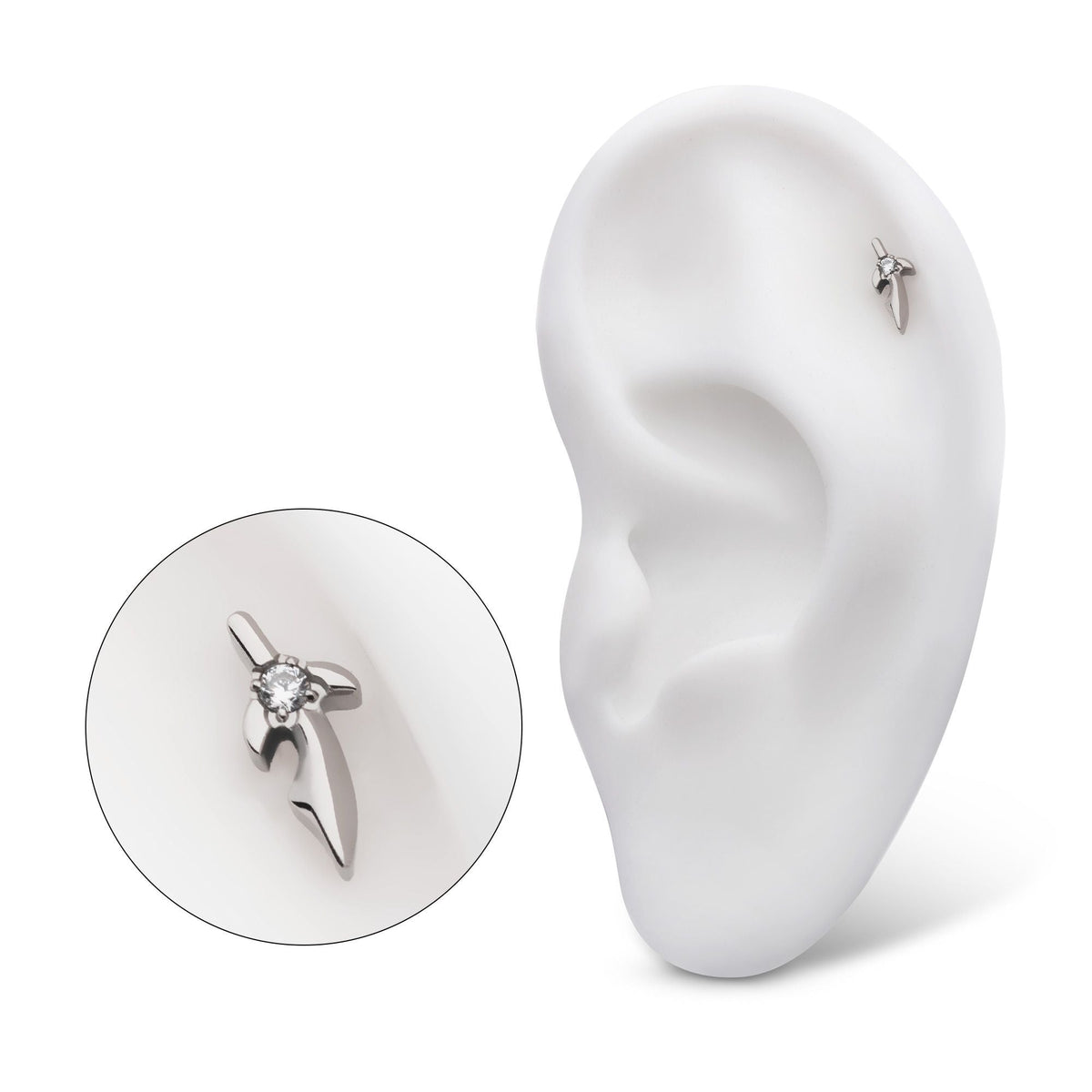 Titanium Threadless Center Prong Set CZ Dagger Top titls825c -Rebel Bod-RebelBod