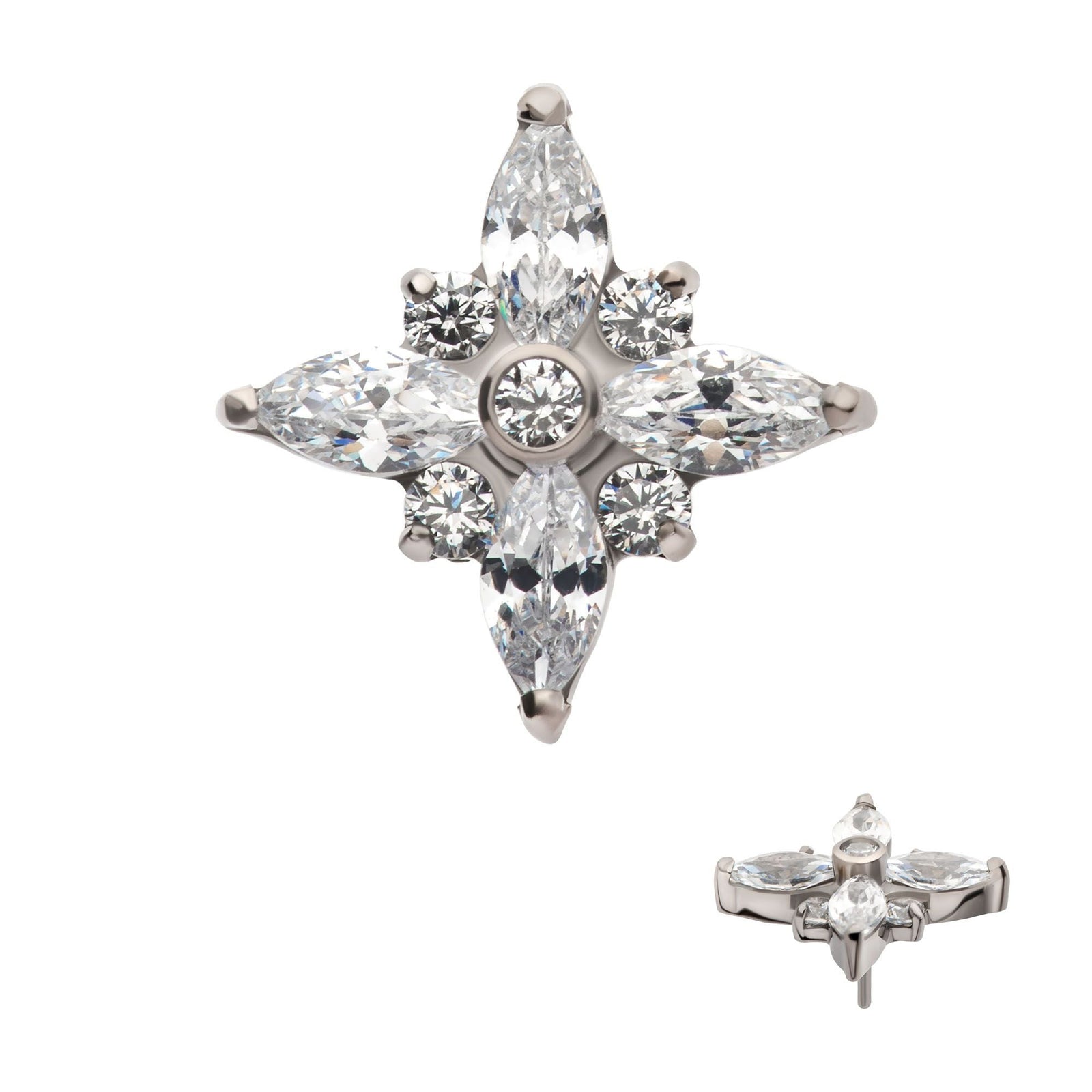 Titanium Threadless Clustered Round Marquise CZ Cross Shape Top titls810 -Rebel Bod-RebelBod