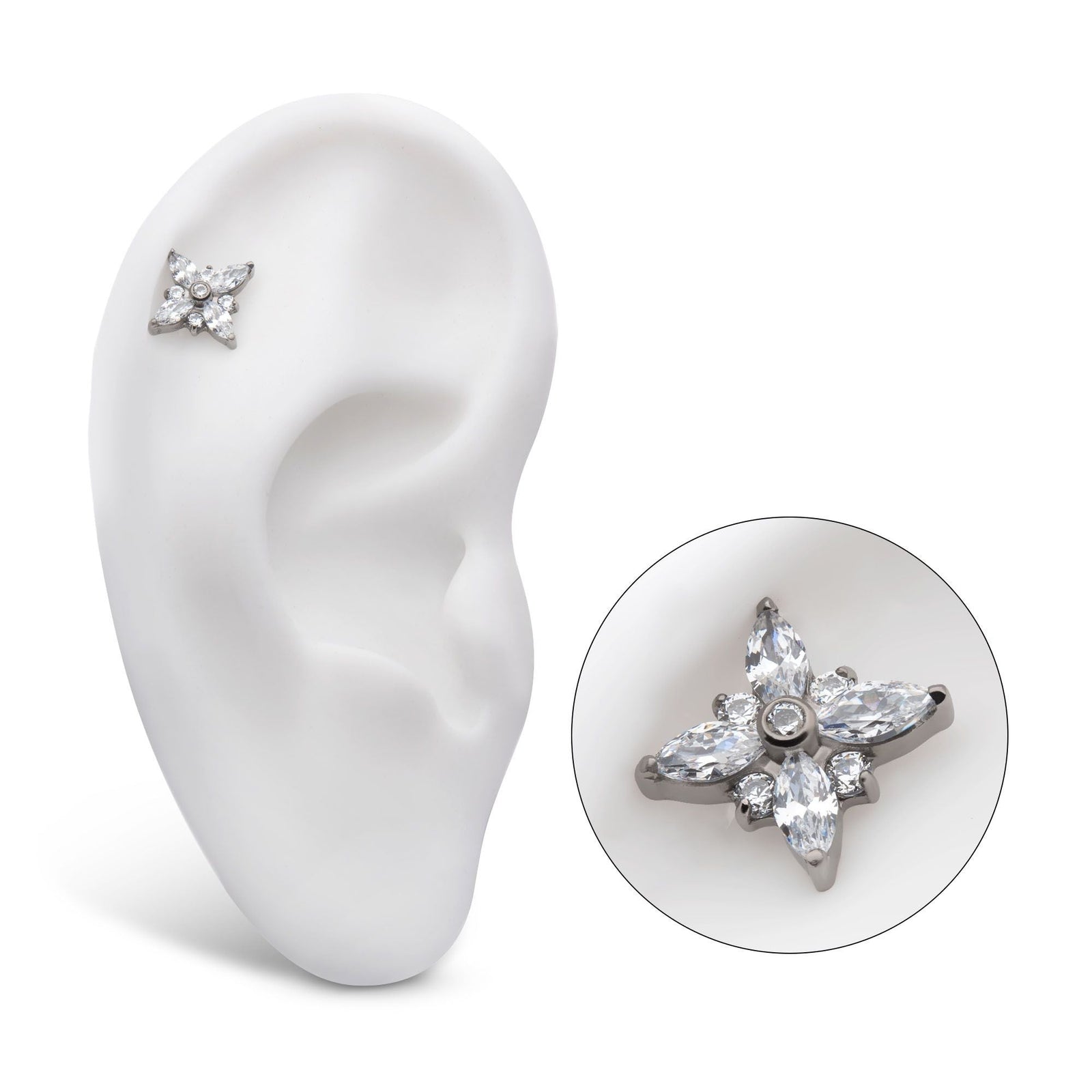 Titanium Threadless Clustered Round Marquise CZ Cross Shape Top titls810 -Rebel Bod-RebelBod