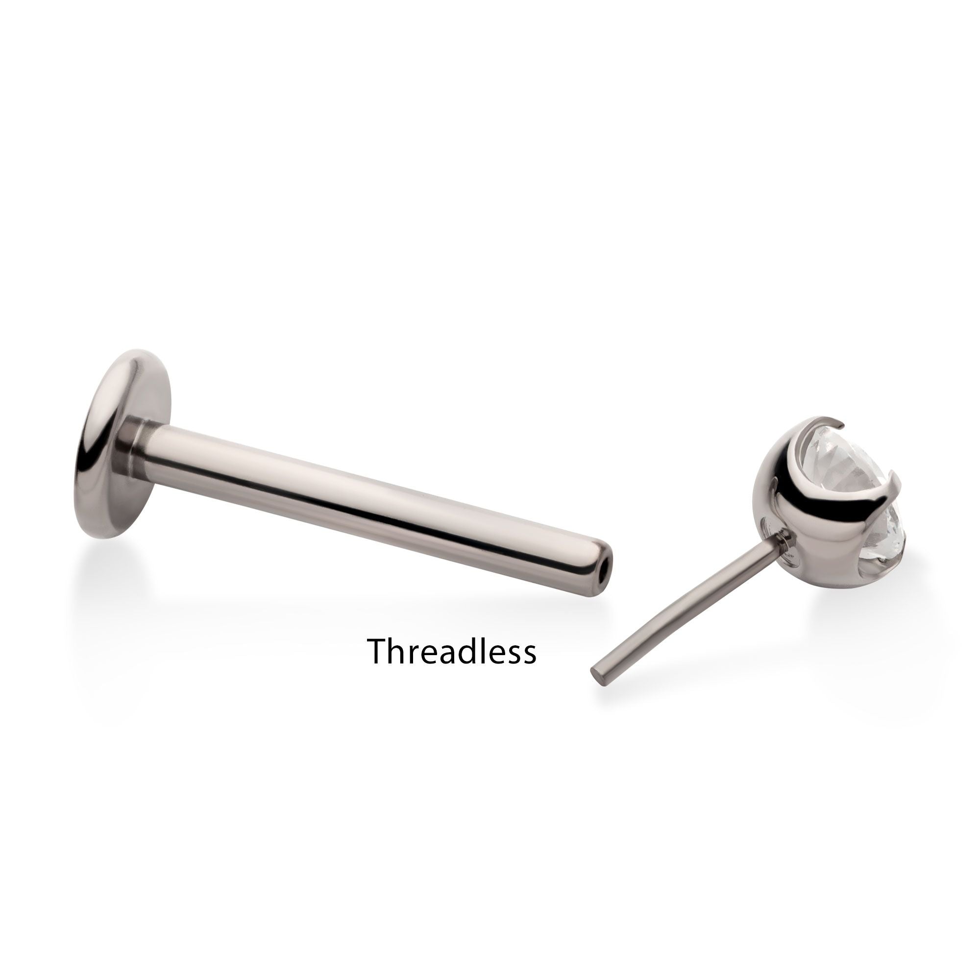 Titanium Threadless Labret Prong Set CZ Top 4mm Base titlslb81c25-4 -Rebel Bod-RebelBod