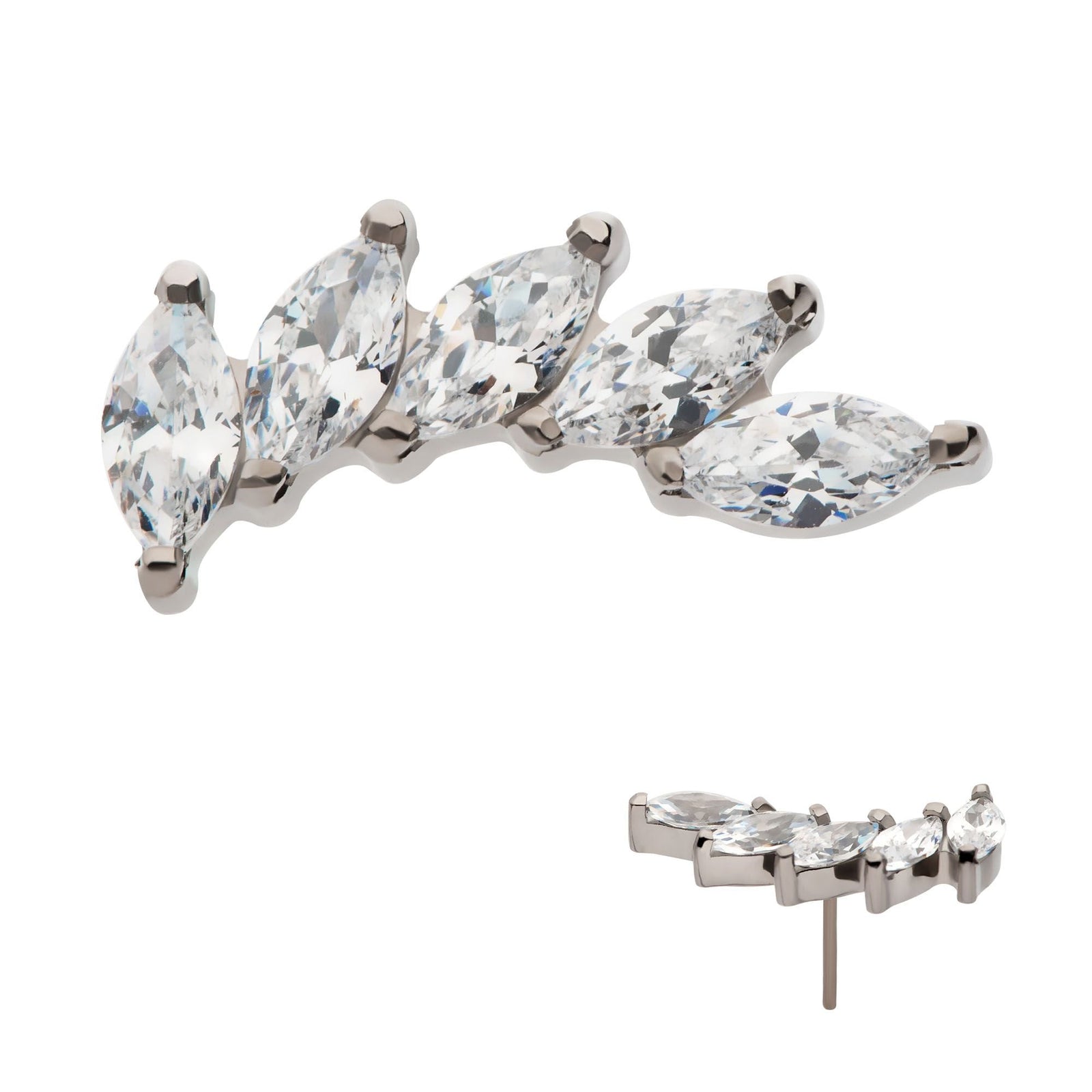 Titanium Threadless Prong Set Marquise 5 Gem Curved Fan Top titls800 -Rebel Bod-RebelBod