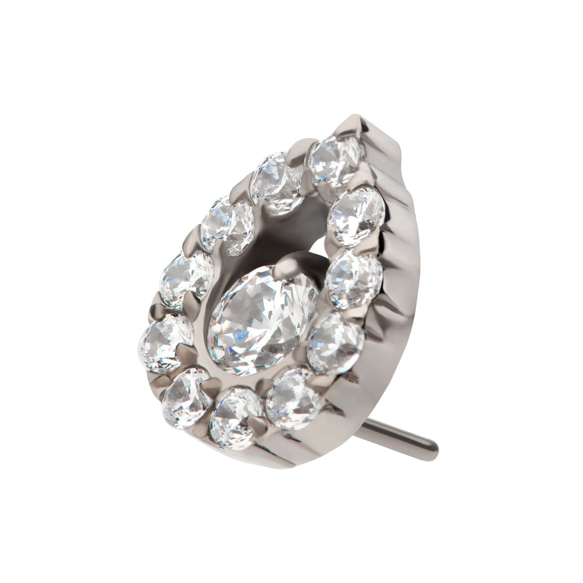Titanium Threadless Round CZ Center Hollow Teardrop Shape Top titls805 -Rebel Bod-RebelBod