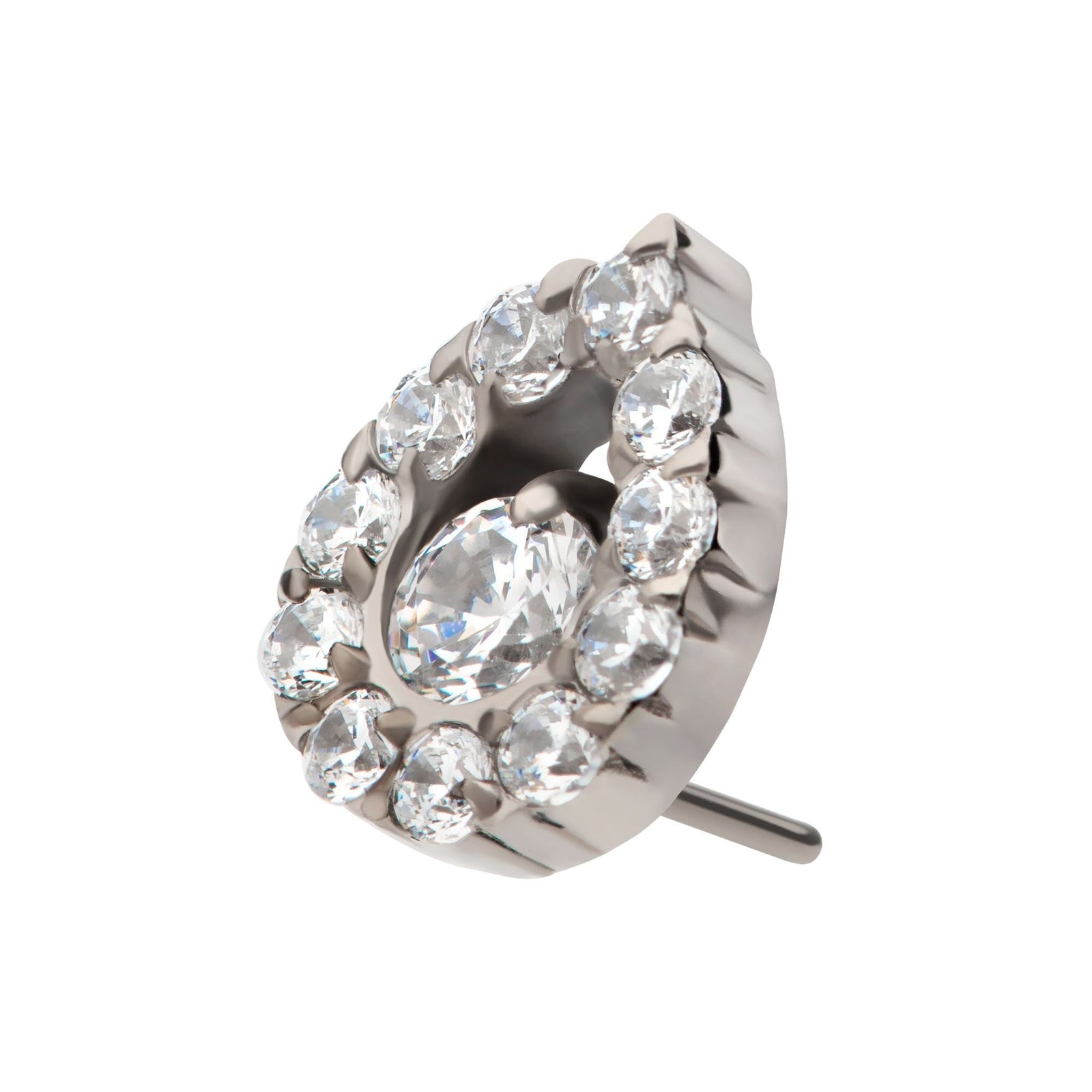 Titanium Threadless Round CZ Center Hollow Teardrop Shape Top titls805 -Rebel Bod-RebelBod