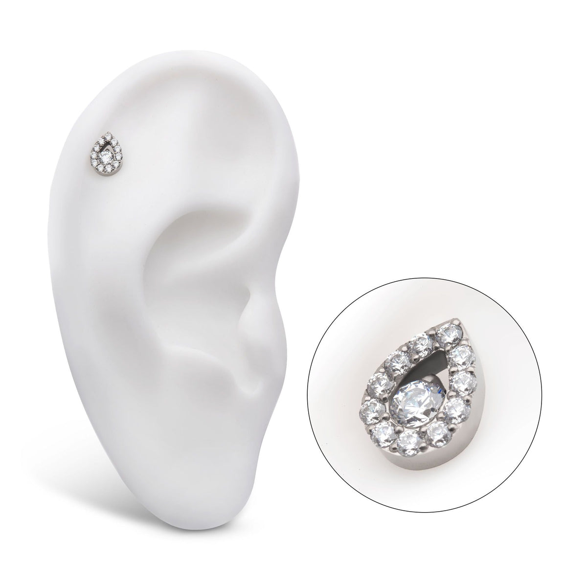 Titanium Threadless Round CZ Center Hollow Teardrop Shape Top titls805 -Rebel Bod-RebelBod