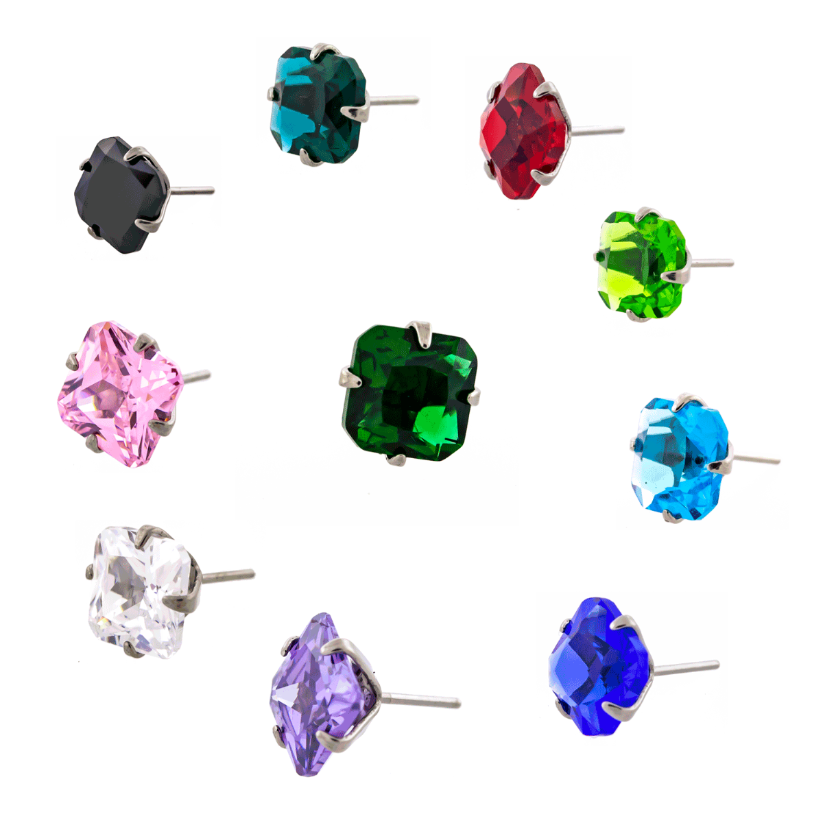 Body Jewelry Parts Titanium Threadless Square Radiant Gem Heads - 1 Piece -Rebel Bod-RebelBod