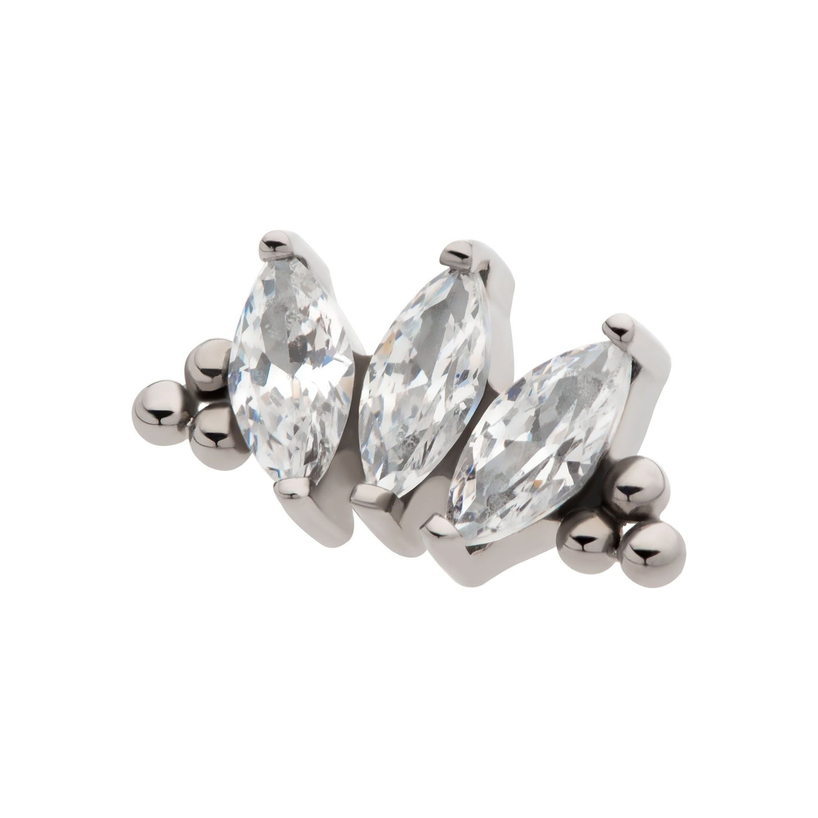 Titanium Threadless Tri Beads Prong Set Marquise CZ 3-Cluster Top titls806 -Rebel Bod-RebelBod