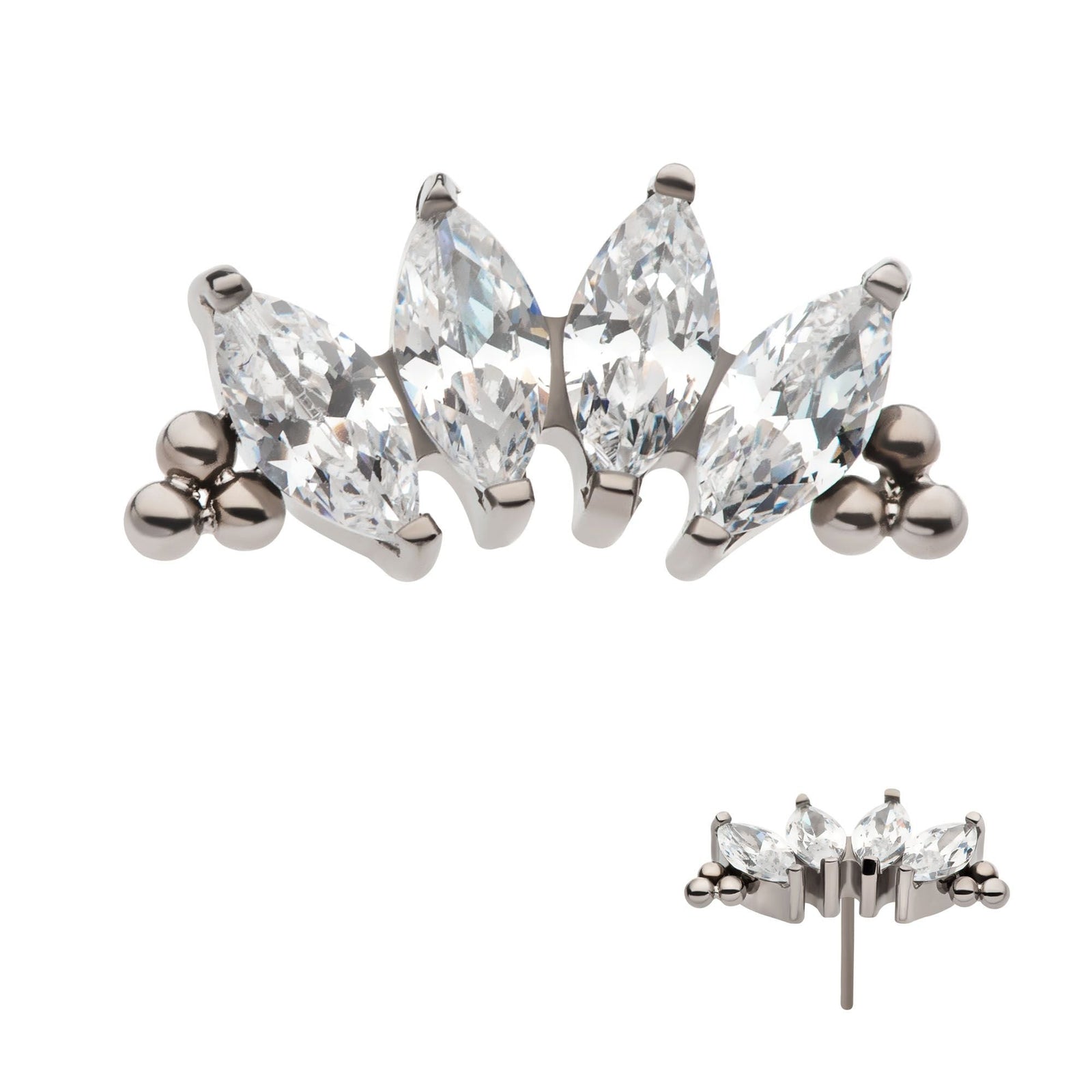 Titanium Threadless Tri Beads Prong Set Marquise CZ 4-Cluster Top titls807 -Rebel Bod-RebelBod