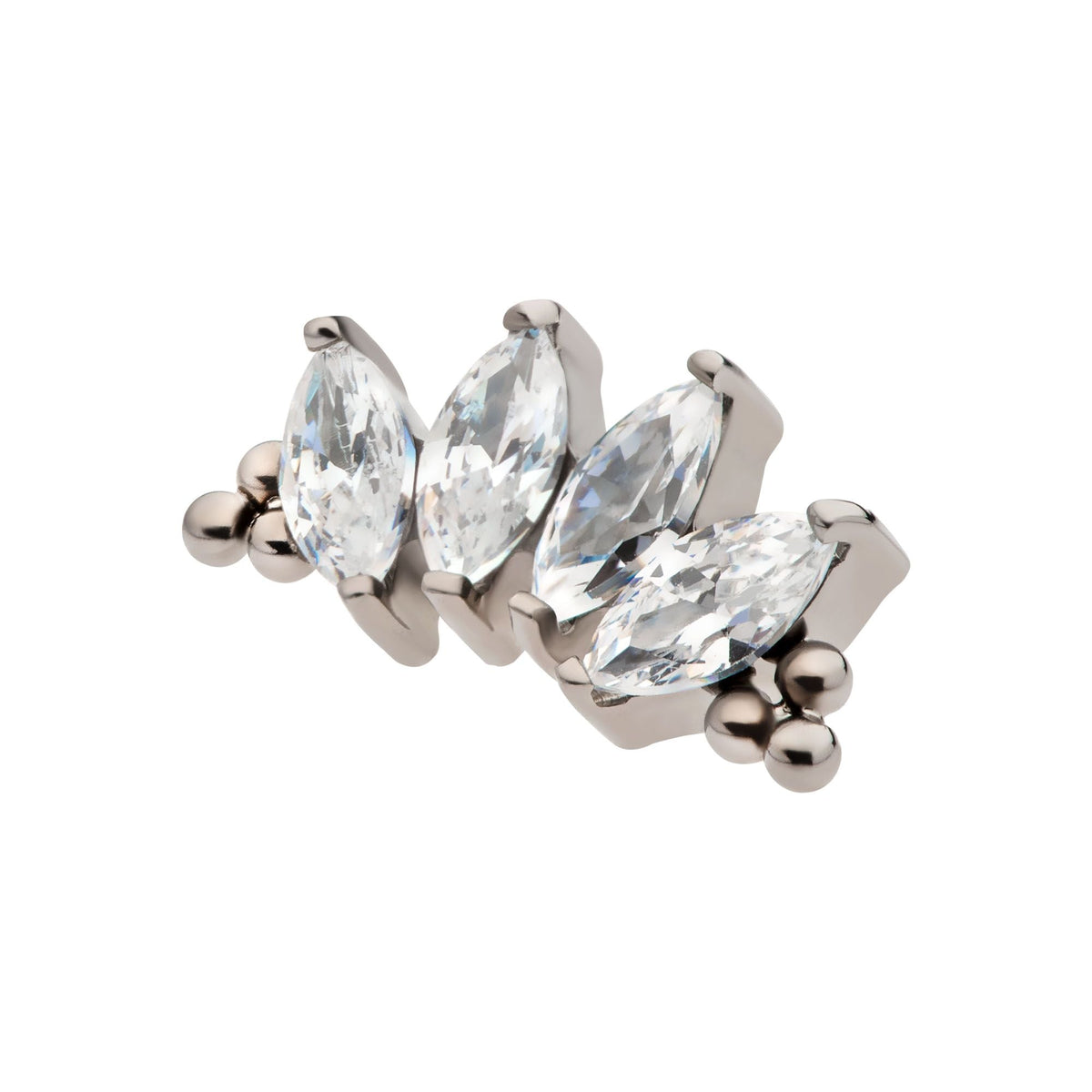 Titanium Threadless Tri Beads Prong Set Marquise CZ 4-Cluster Top titls807 -Rebel Bod-RebelBod