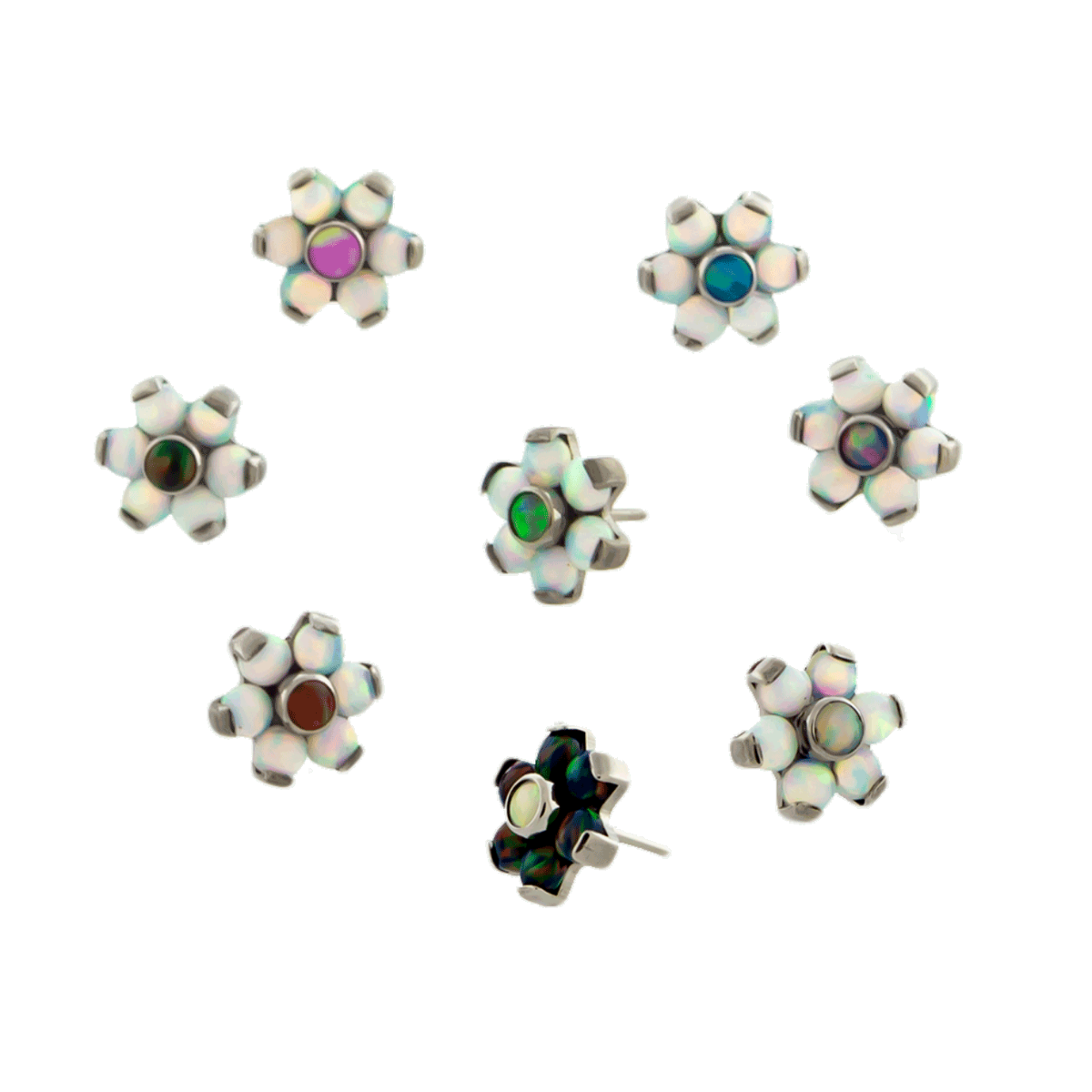 Body Jewelry Parts Titanium Threadless White Opal Flower Replacement Head - 1 Piece -Rebel Bod-RebelBod