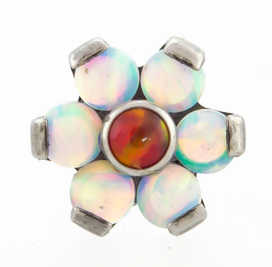 Body Jewelry Parts Titanium Threadless White Opal Flower Replacement Head - 1 Piece -Rebel Bod-RebelBod