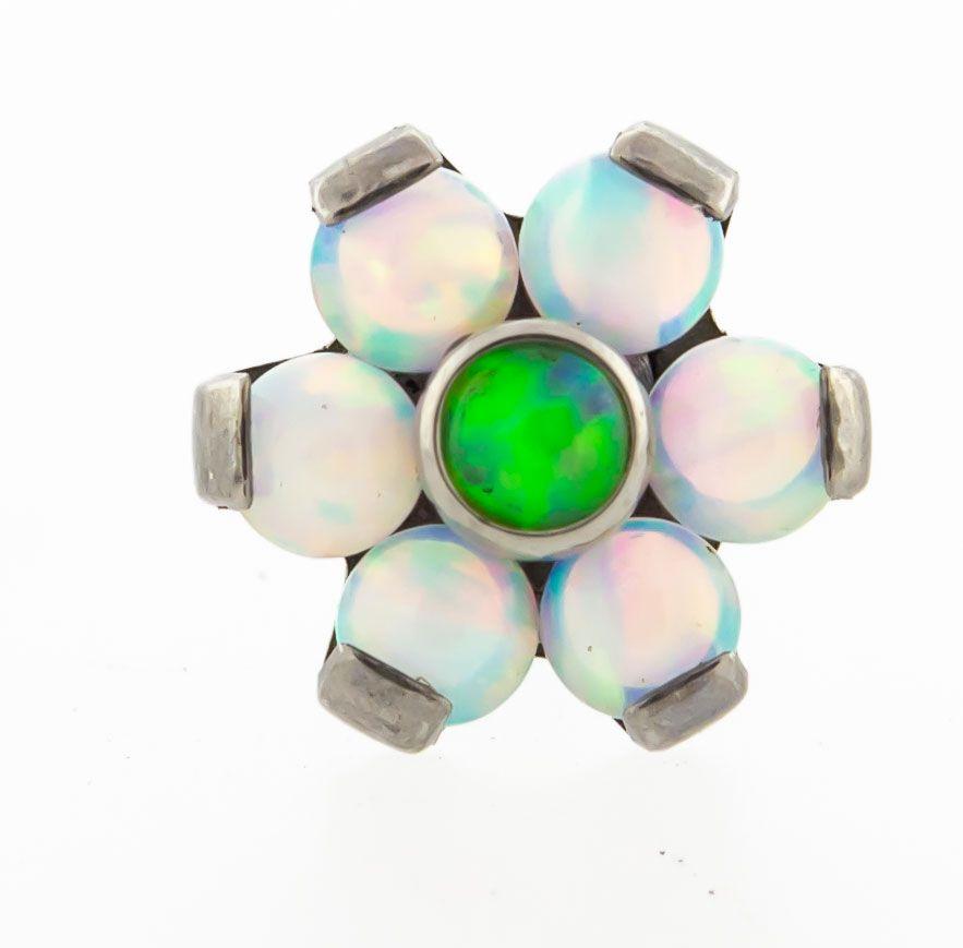 Body Jewelry Parts Titanium Threadless White Opal Flower Replacement Head - 1 Piece -Rebel Bod-RebelBod