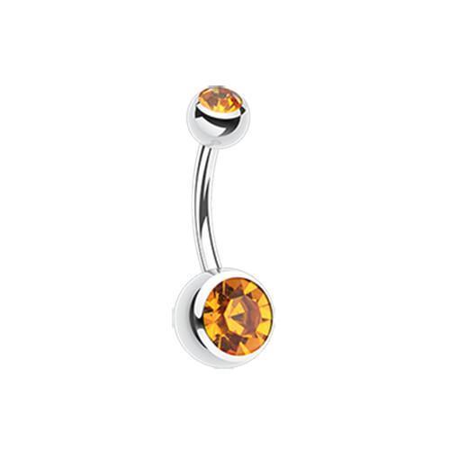 Topaz Double Gem Ball Steel Belly Button Ring