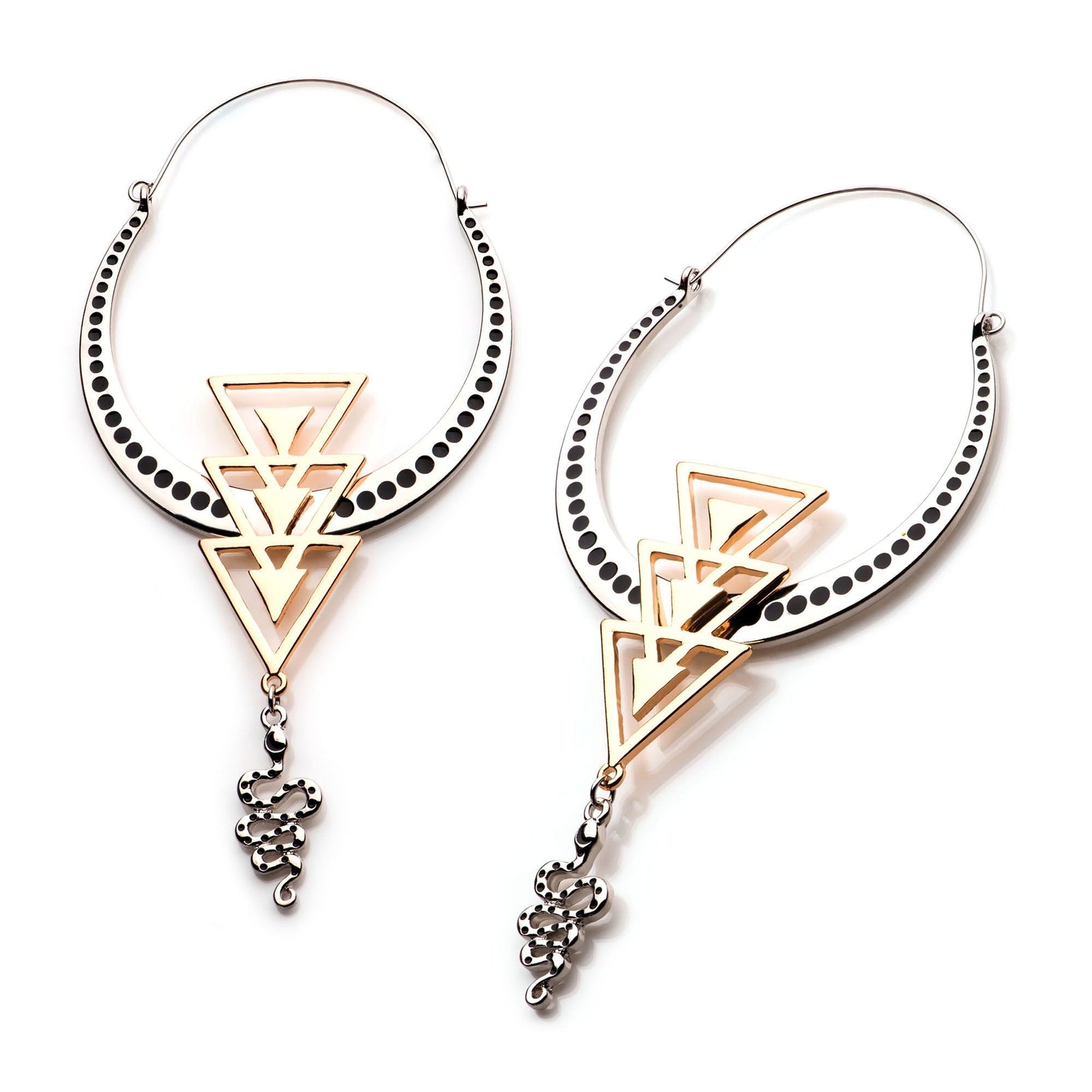 Tapers - Hanging Triple Chevron Dangling Dotted Snake Plug Hoops -Rebel Bod-RebelBod