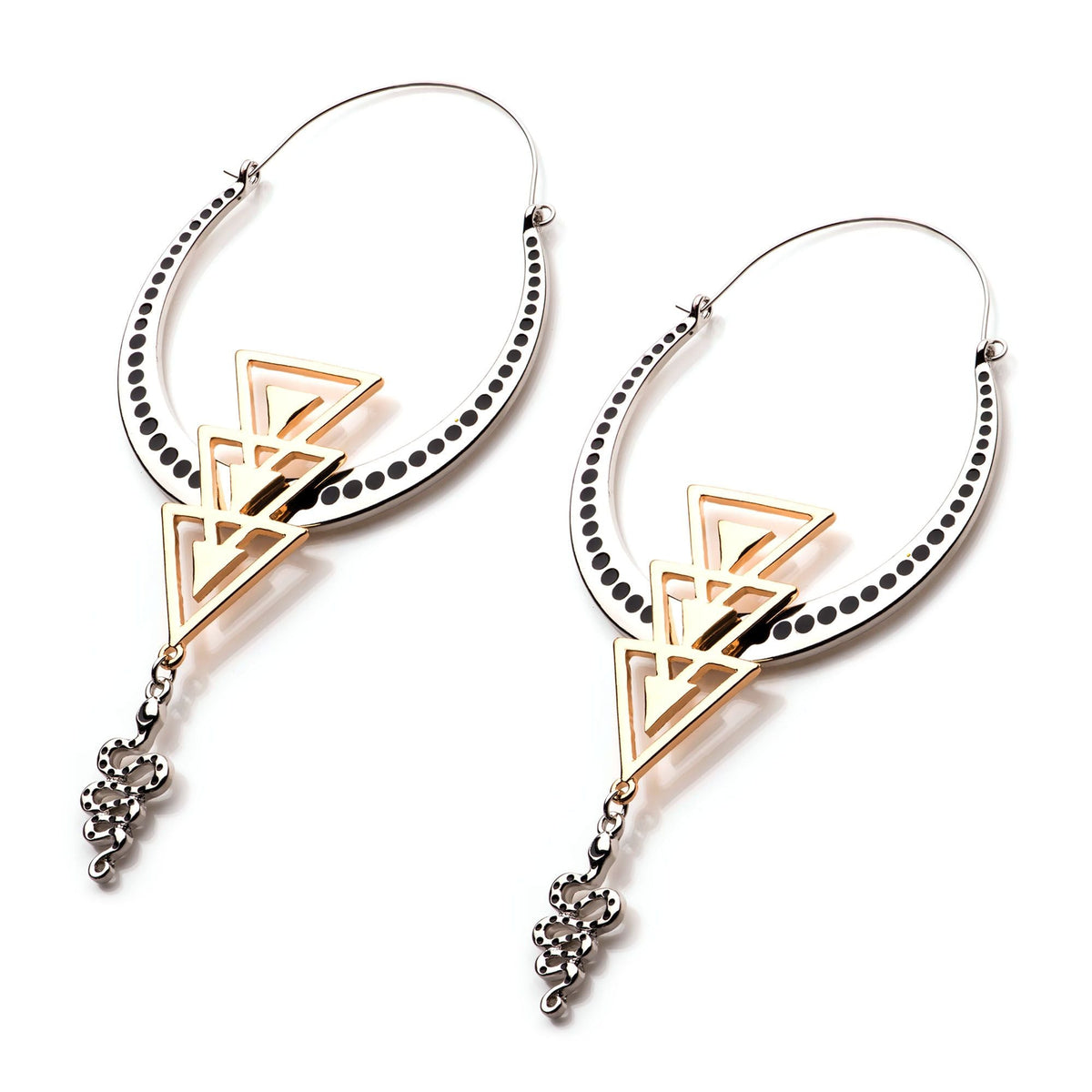 Tapers - Hanging Triple Chevron Dangling Dotted Snake Plug Hoops -Rebel Bod-RebelBod