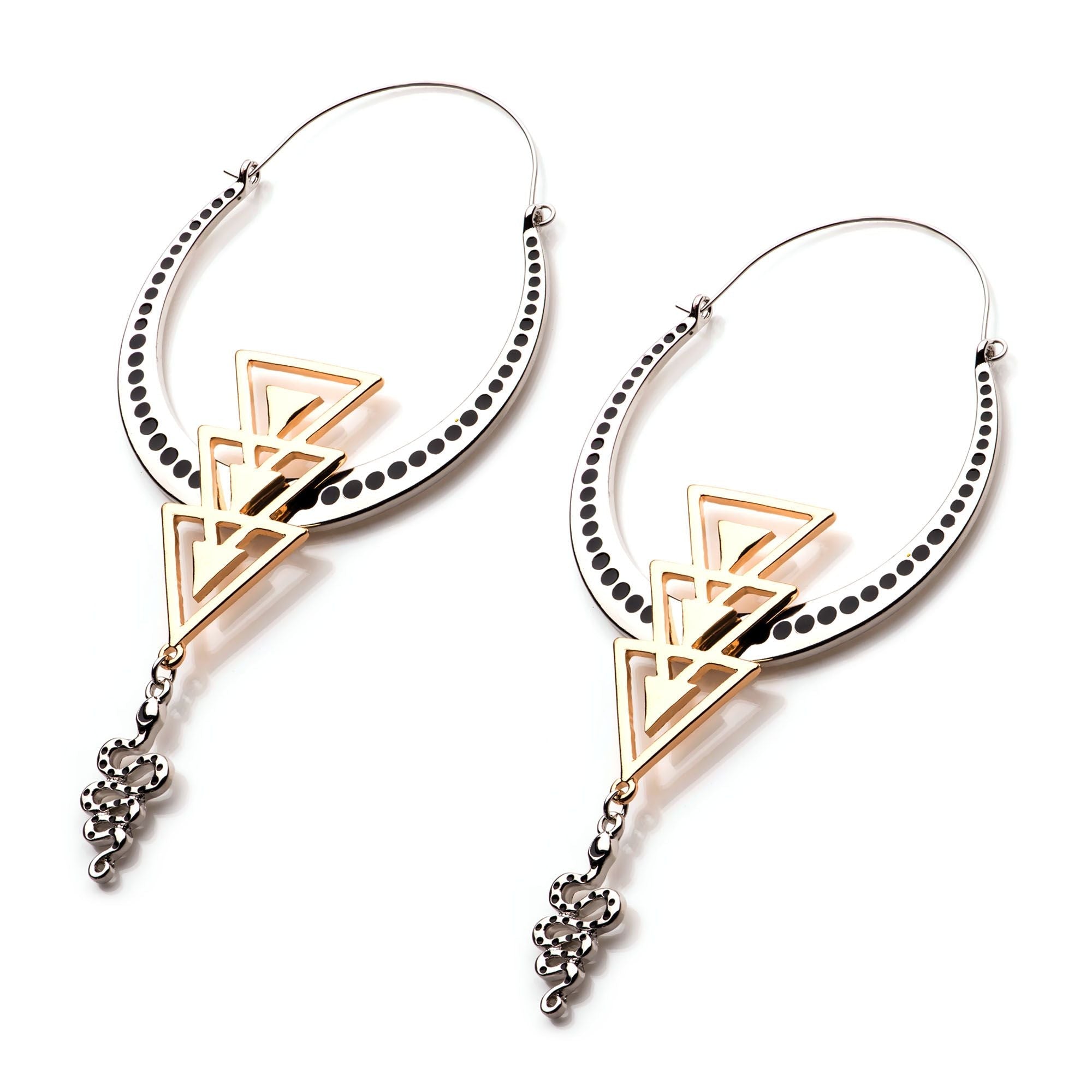 Tapers - Hanging Triple Chevron Dangling Dotted Snake Plug Hoops -Rebel Bod-RebelBod