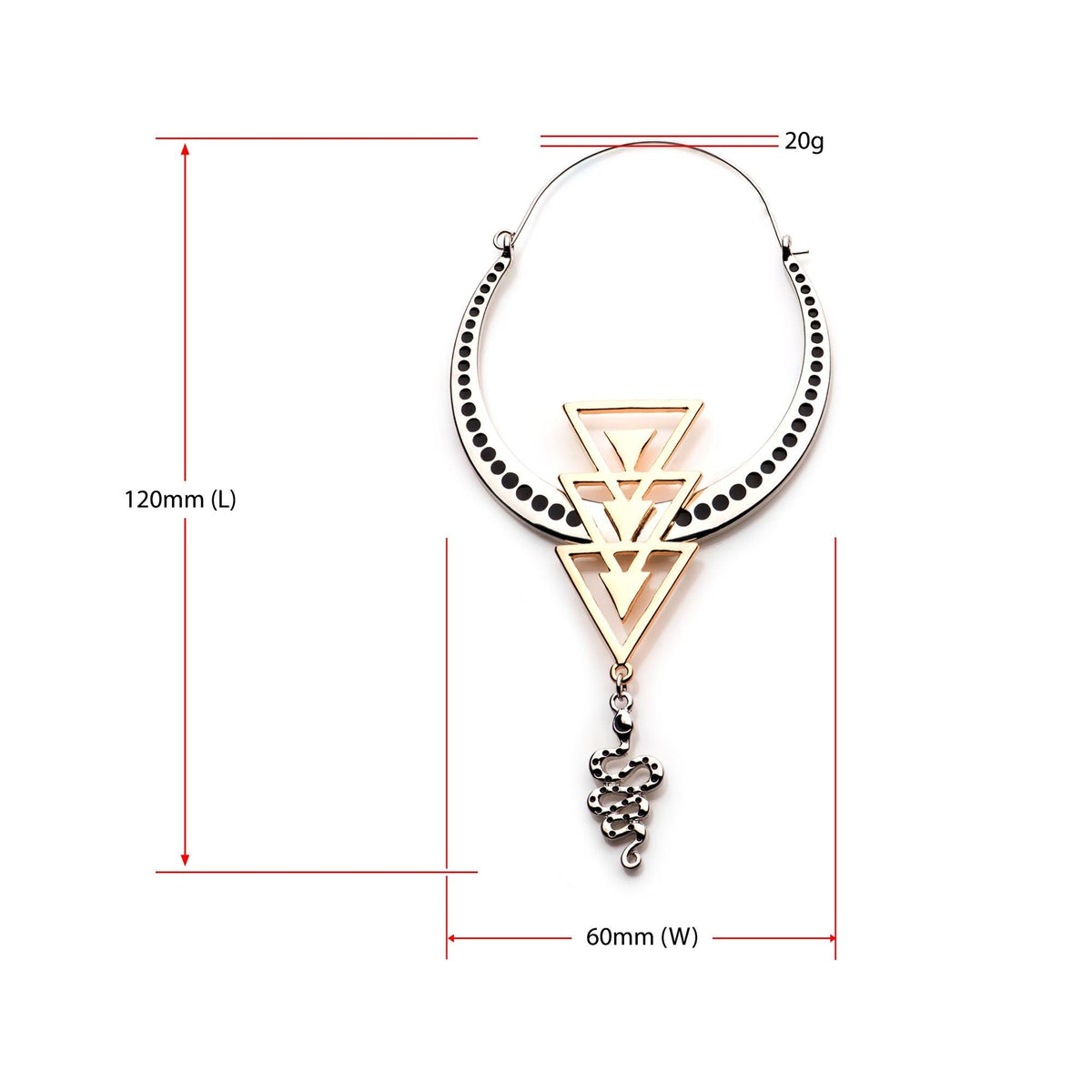 Tapers - Hanging Triple Chevron Dangling Dotted Snake Plug Hoops -Rebel Bod-RebelBod