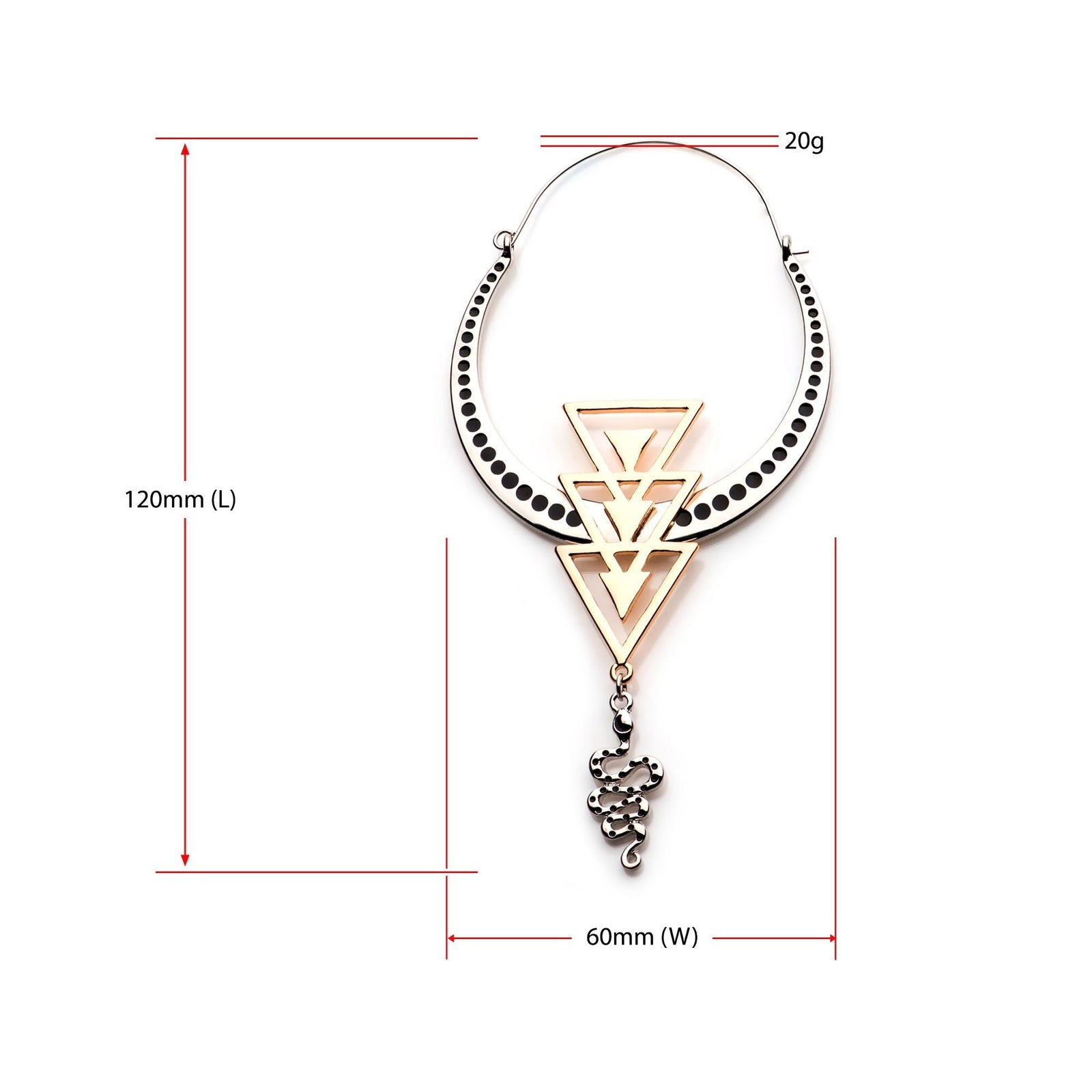 Tapers - Hanging Triple Chevron Dangling Dotted Snake Plug Hoops -Rebel Bod-RebelBod