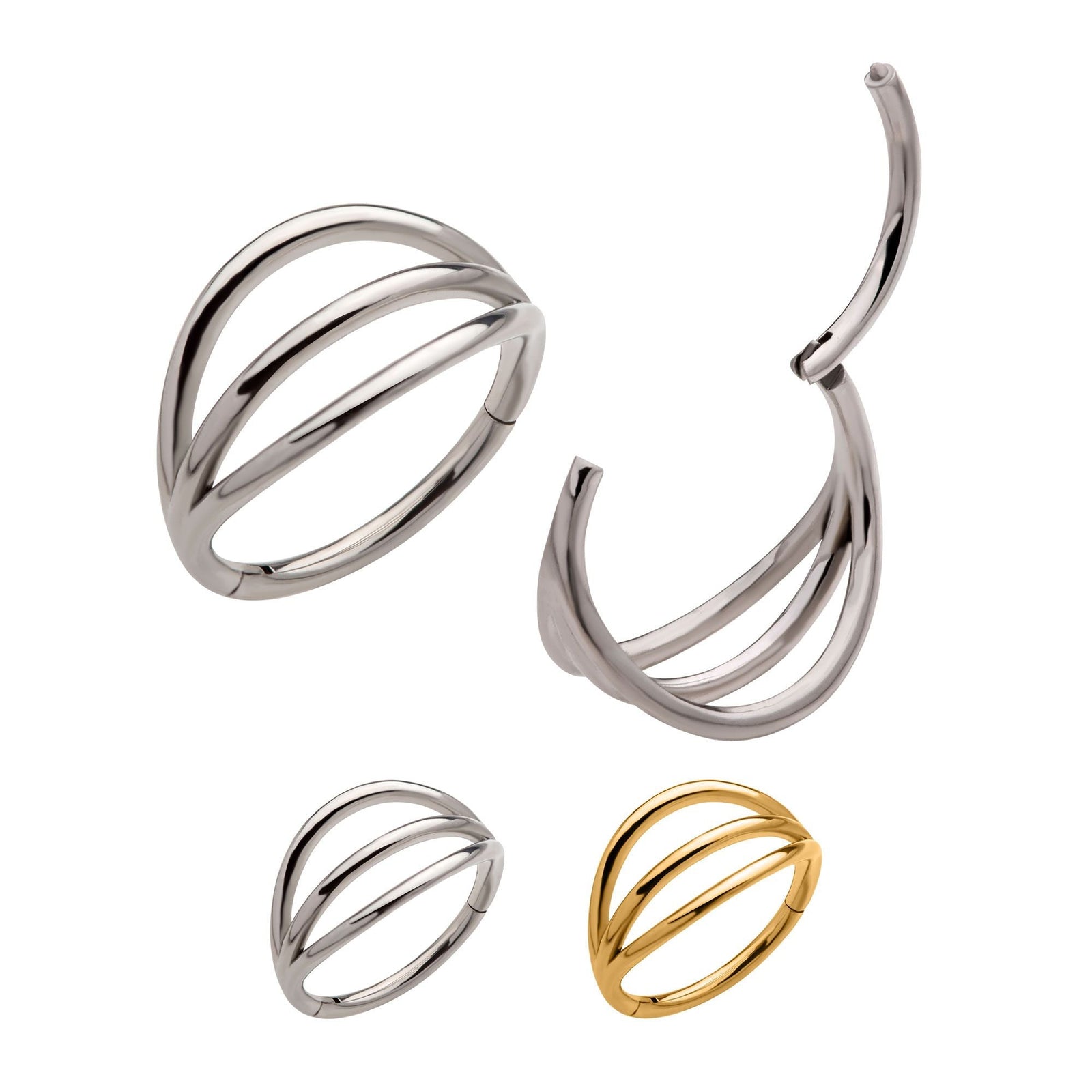 Clicker - Cartilage | Septum Triple Fan Out Side Facing Hinged Segment Clicker - 1 Piece -Rebel Bod-RebelBod