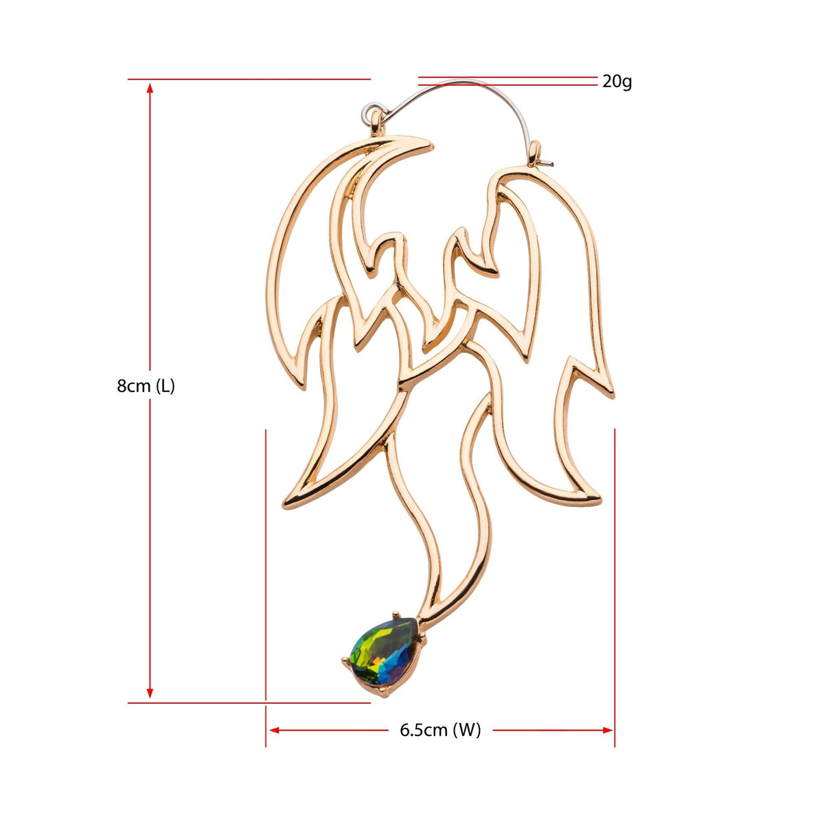 Tapers - Hanging Triple Flame Outline Vitrail Medium CZ Drop Plug Hoops -Rebel Bod-RebelBod