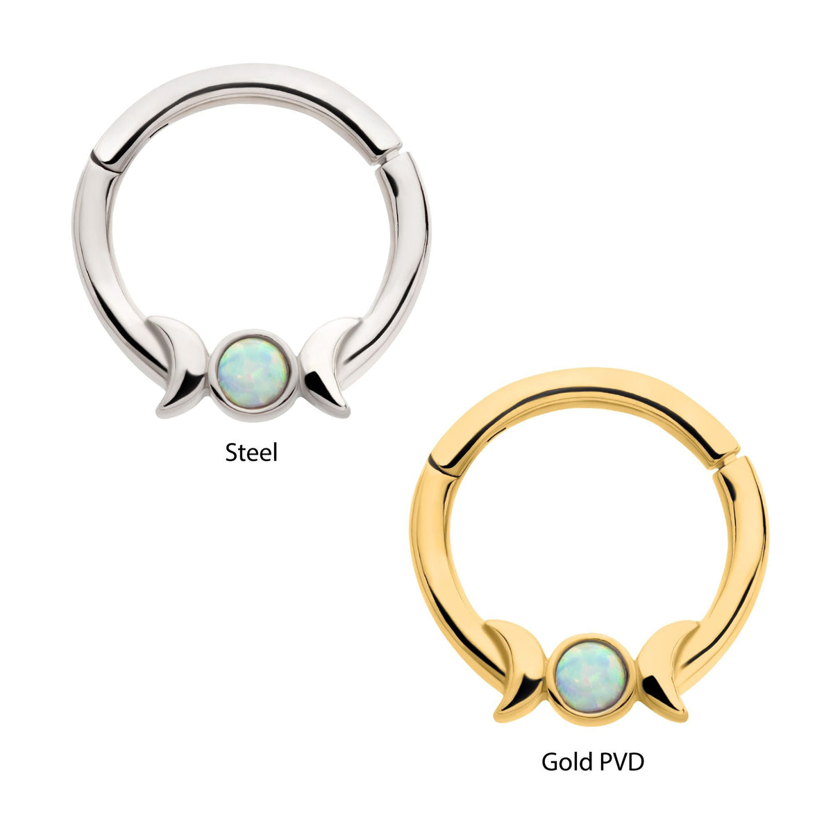 SEAMLESS CLICKER Triple Moon Phase 2.5mm Bezel Set White Opal Front Facing Hinged Segment Clicker sgrhj101wo-61 -Rebel Bod-RebelBod