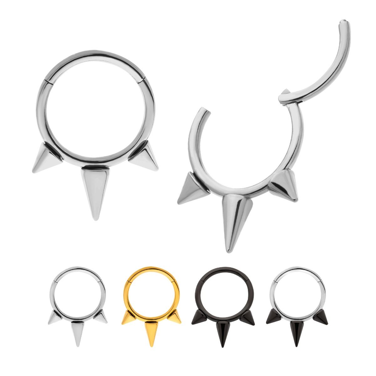 Clicker - Cartilage | Septum Triple Spike Hinged Segment Clicker - 1 Piece -Rebel Bod-RebelBod