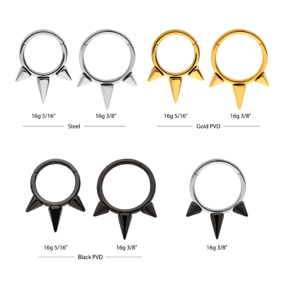 Clicker - Cartilage | Septum Triple Spike Hinged Segment Clicker - 1 Piece -Rebel Bod-RebelBod