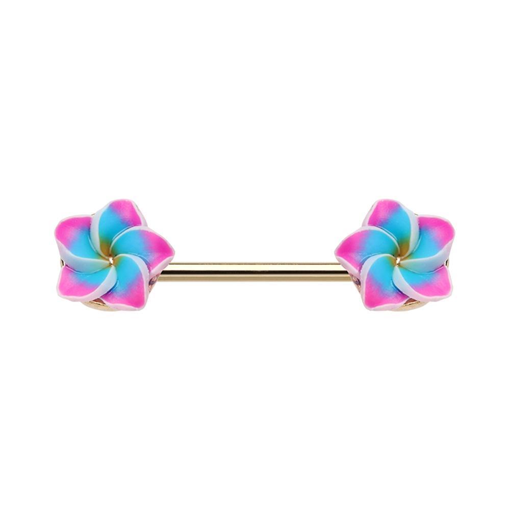 Tropical Plumeria Flower Nipple Barbell - 1 Piece