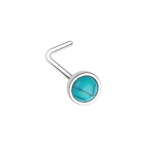 Turquoise Bezel Set Synthetic Turquoise Stone L-Shape Nose Ring