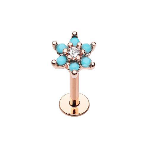 Turquoise/Clear Rose Gold Turquoise Spring Flower Sparkle Top Labret