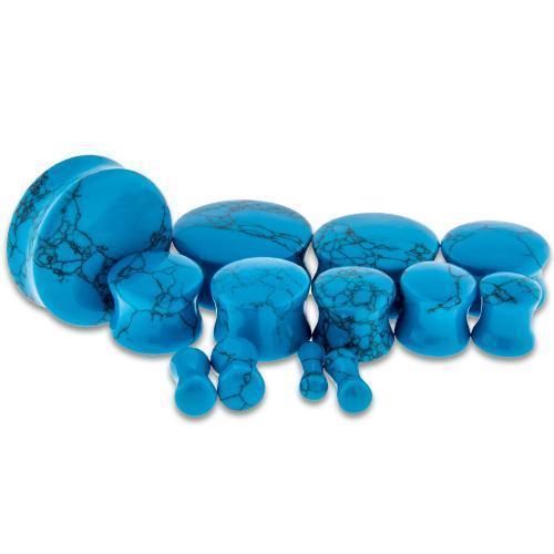 Plugs Earrings - Double Flare Turquoise Dyed Howlite Stone Double Flare Plugs - 1 Pair -Rebel Bod-RebelBod