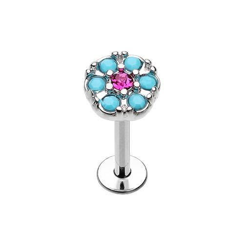 Turquoise/Fuchsia Gypsy Round Turquoise Top Steel Labret