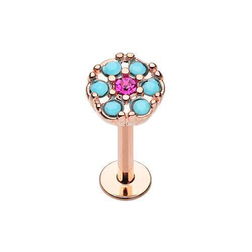 Turquoise/Fuchsia Rose Gold Gypsy Round Turquoise Top Labret