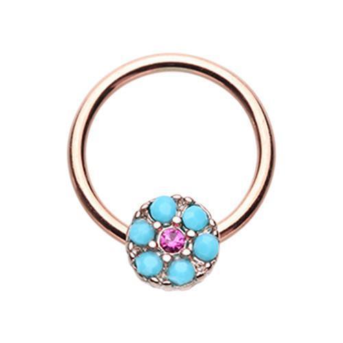 Turquoise/Fuchsia Rose Gold Navajo Turquoise Captive Bead Ring